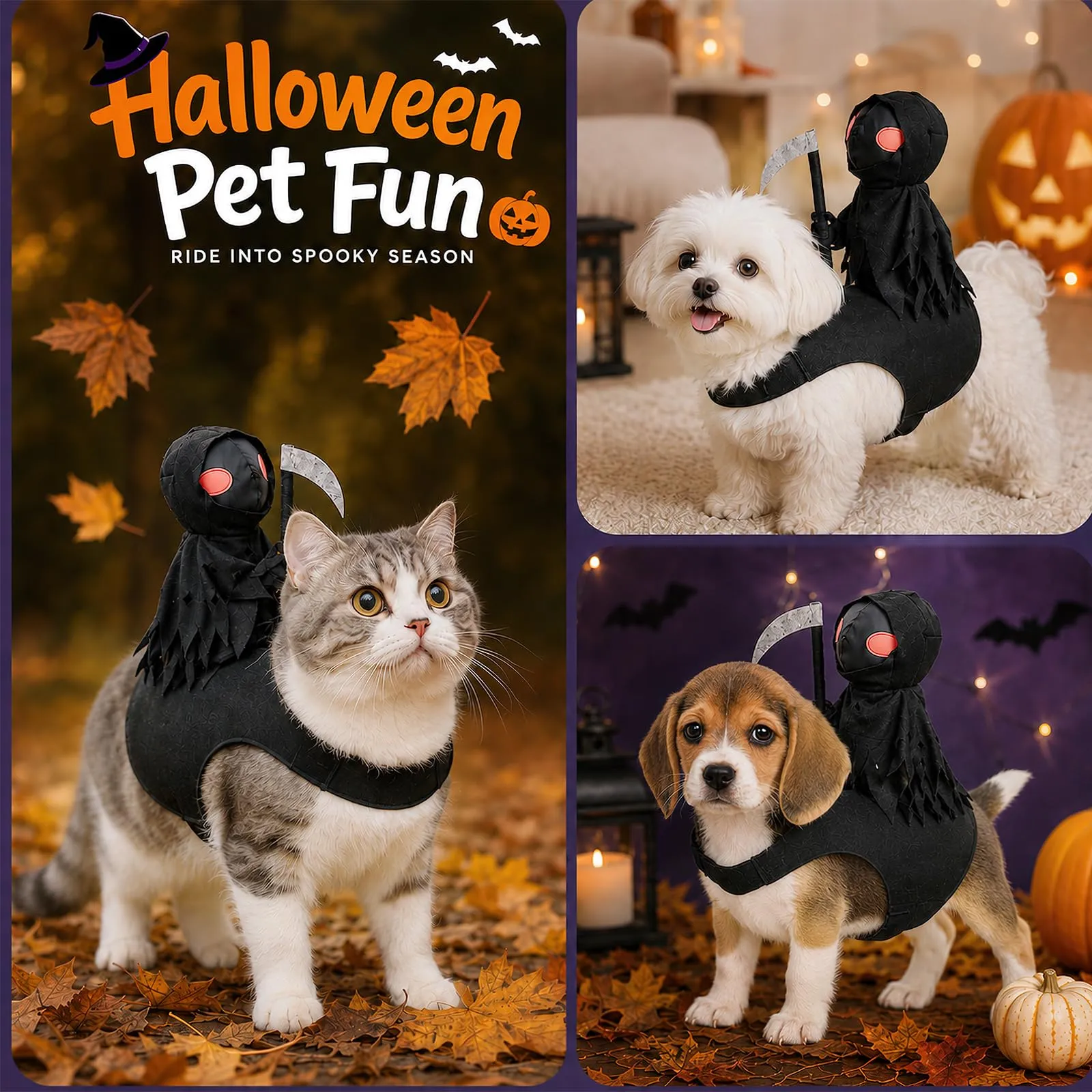 ZoneYan Costume di Halloween da Mietitore o Cavaliere Oscuro per Cani e Gatti - immagine 7