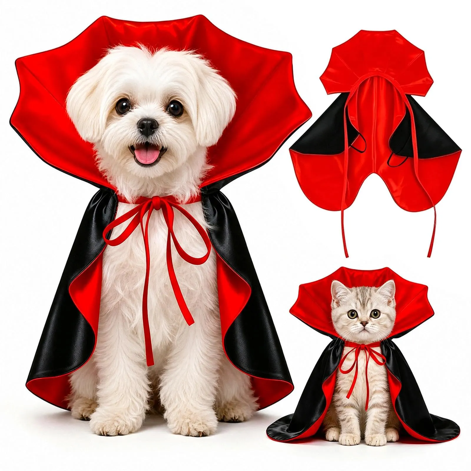 Aixxikum Costume Halloween Vampiro per Cani e Gatti, Mantello con Colletto Alto, Rosso e Nero - immagine 1