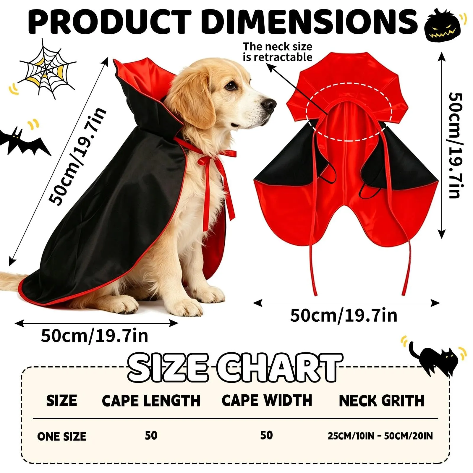 Aixxikum Costume Halloween Vampiro per Cani e Gatti, Mantello con Colletto Alto, Rosso e Nero - immagine 2