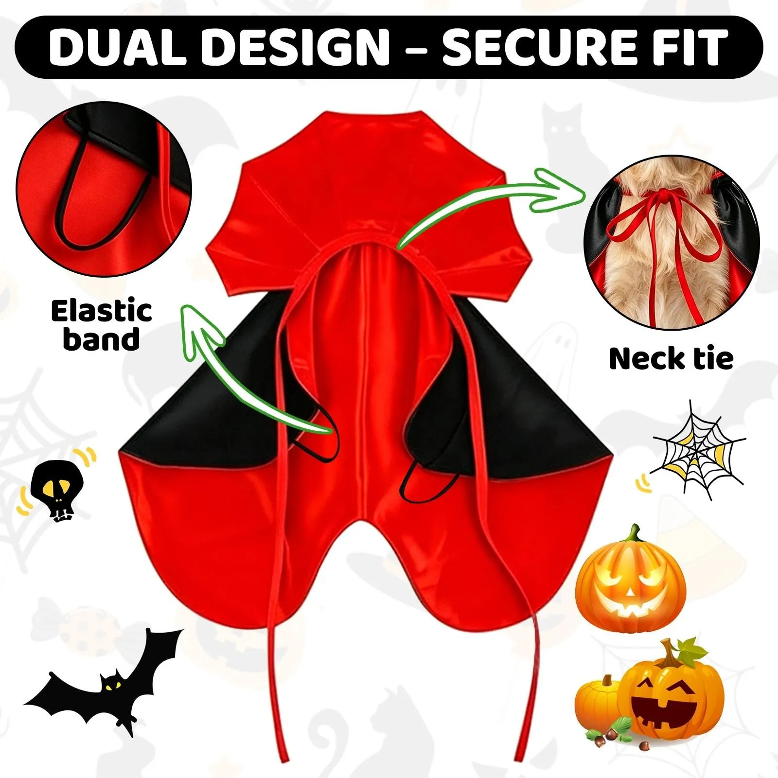Aixxikum Costume Halloween Vampiro per Cani e Gatti, Mantello con Colletto Alto, Rosso e Nero - immagine 3