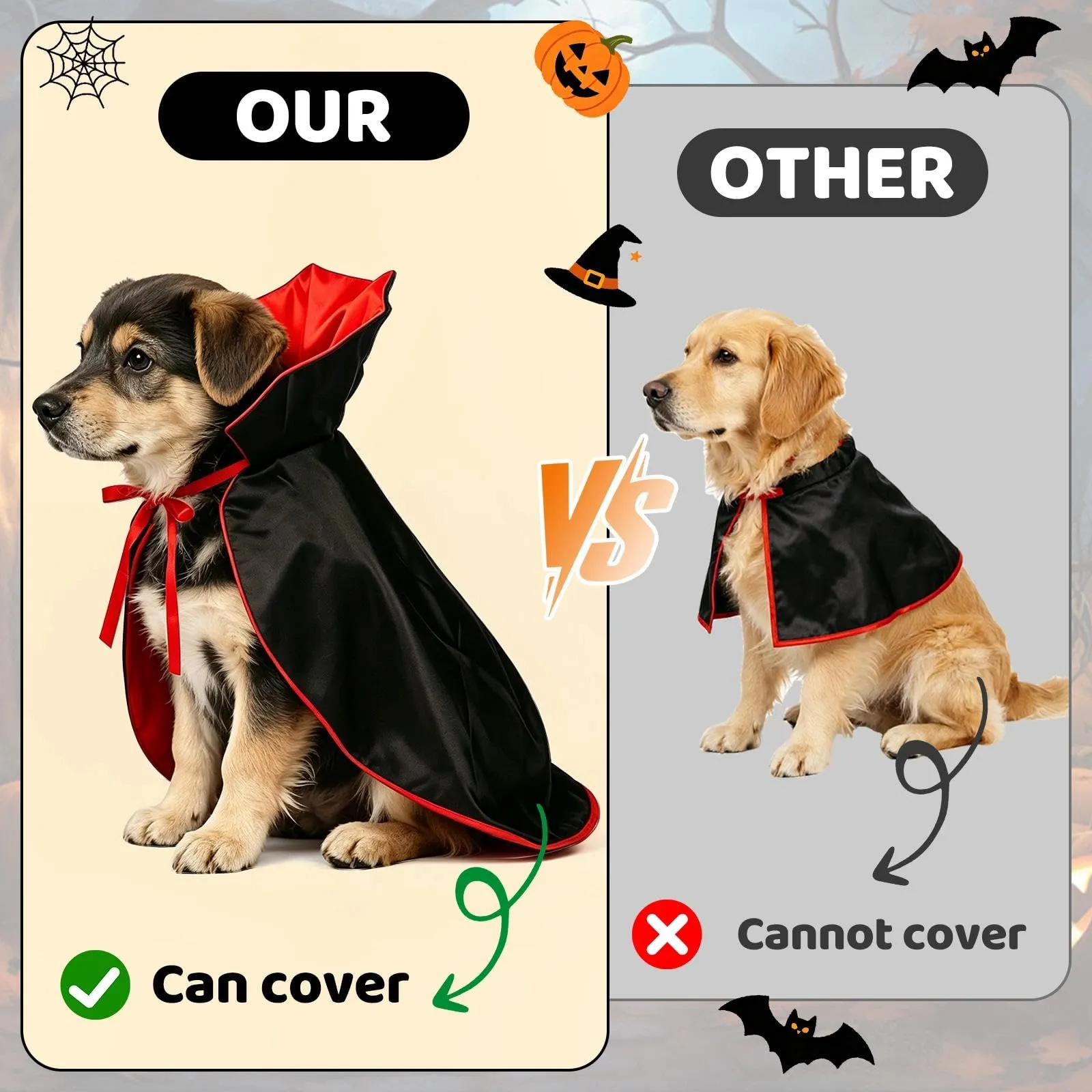 Aixxikum Costume Halloween Vampiro per Cani e Gatti, Mantello con Colletto Alto, Rosso e Nero - immagine 6