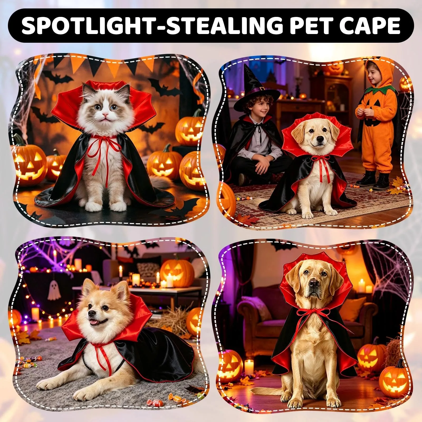 Aixxikum Costume Halloween Vampiro per Cani e Gatti, Mantello con Colletto Alto, Rosso e Nero - immagine 7