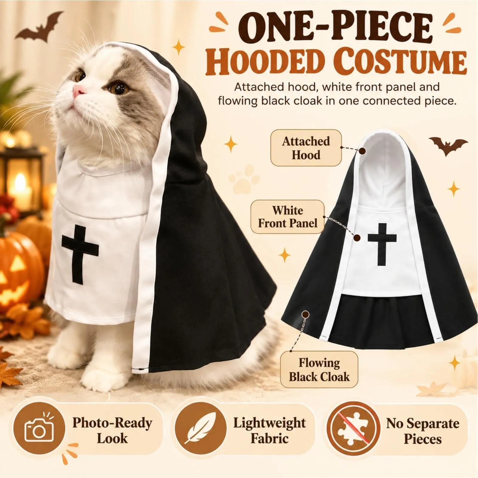 Tuxuseo Costume da Suora per Gatti e Cani di Piccola Taglia, Nero e Bianco - immagine 4
