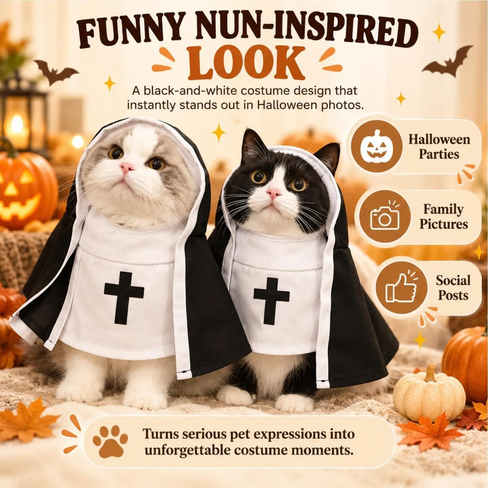 Tuxuseo Costume da Suora per Gatti e Cani di Piccola Taglia, Nero e Bianco - immagine 5
