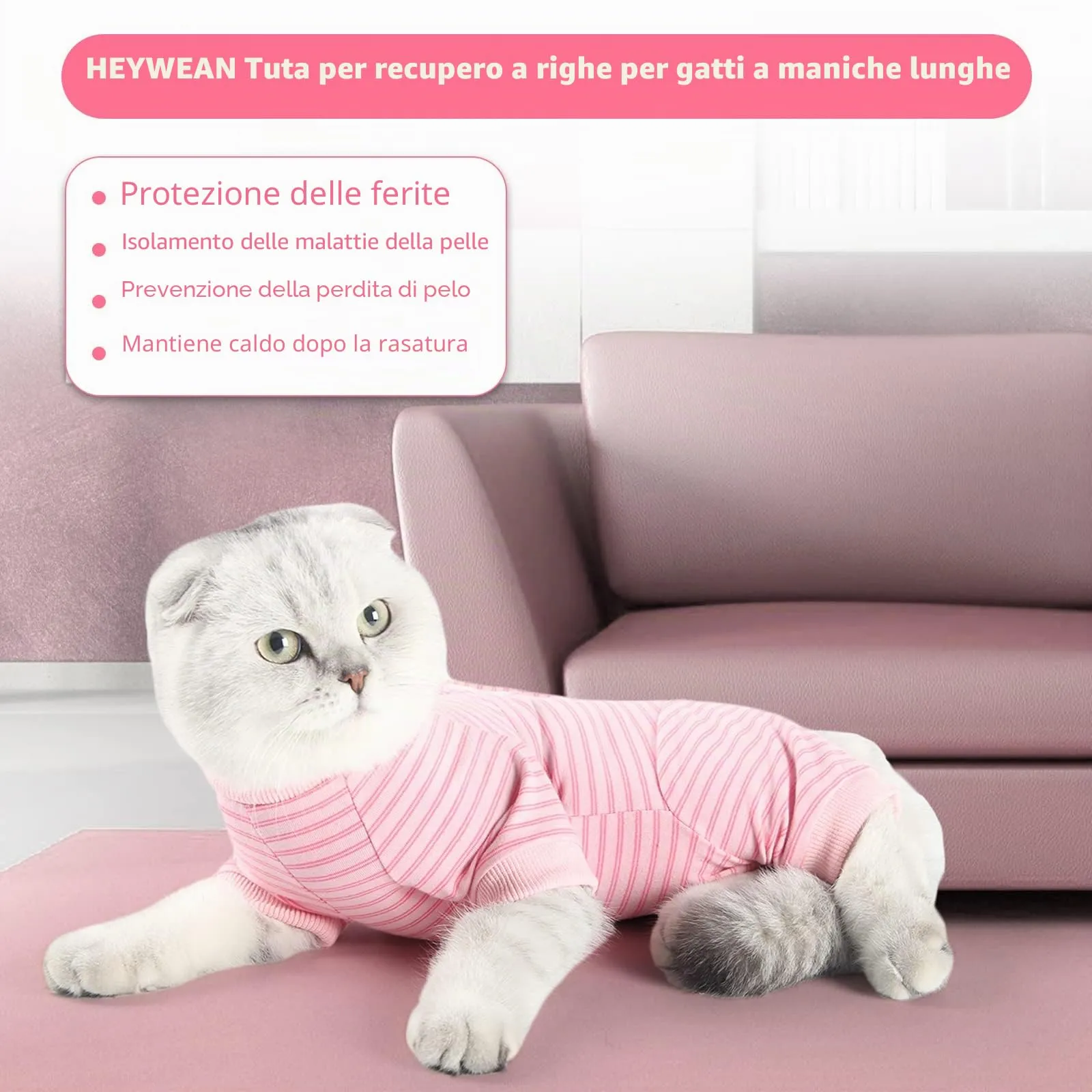 Heywean Tuta per il recupero chirurgico per gatti, Gilet a maniche lunghe, Rosa, Taglia S - immagine 4