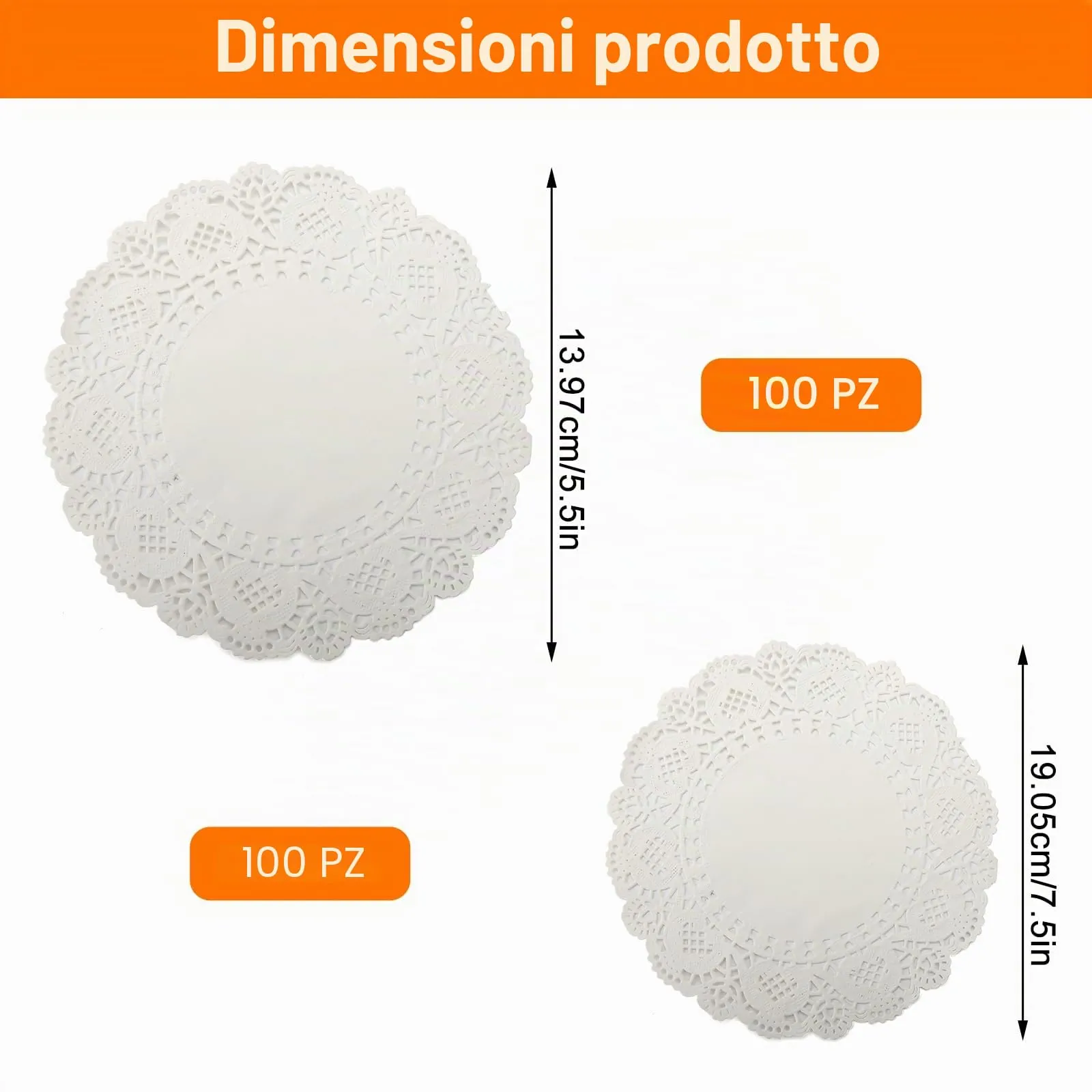 ZMDMAH Centrini di carta in pizzo, 100 pezzi da 5,5 pollici e 100 pezzi da 7,5 pollici, bianchi - immagine 2