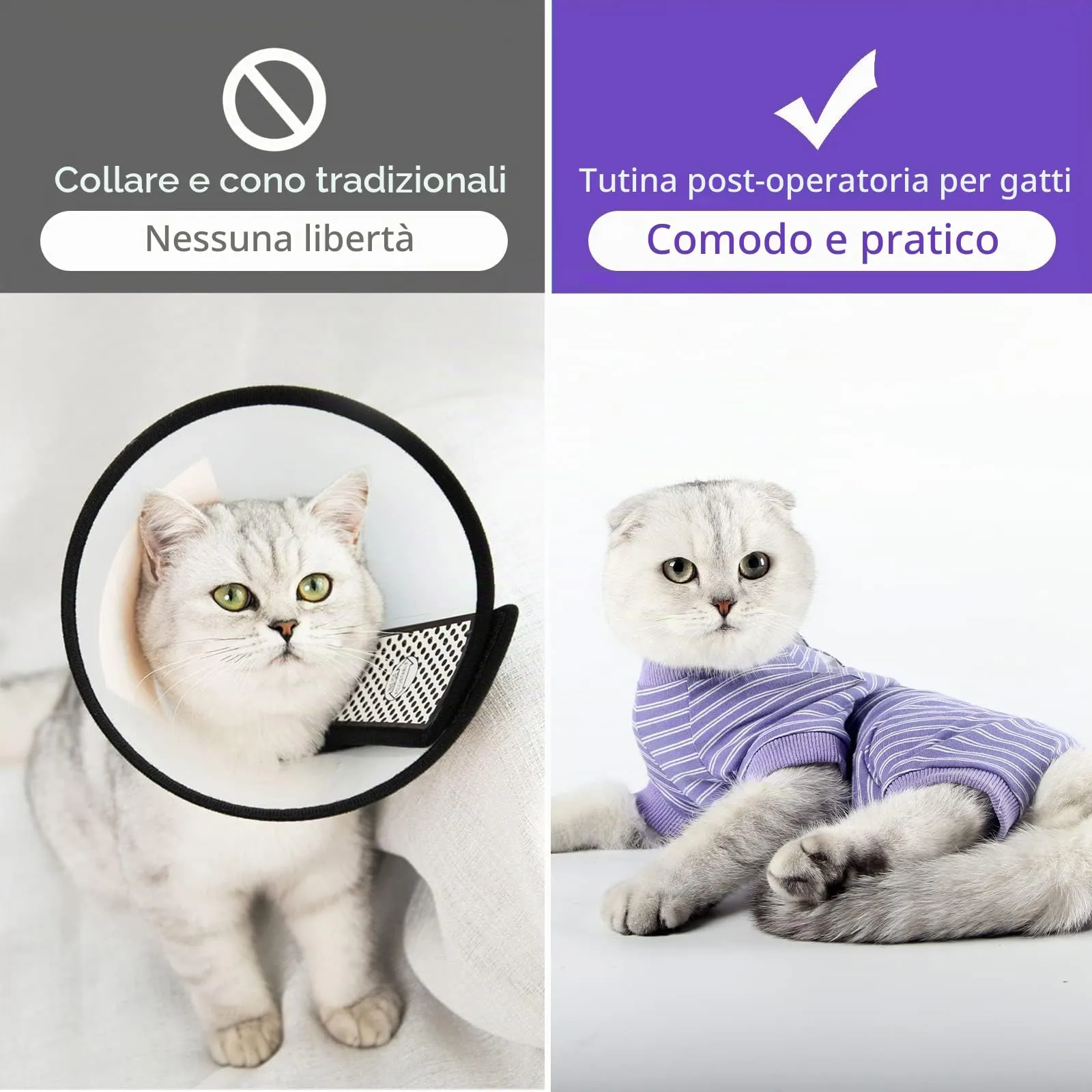 HEYWEAN Body Post Operatorio per Gatto, Tuta Medica Manica Lunga, Taglia M, Viola - immagine 6