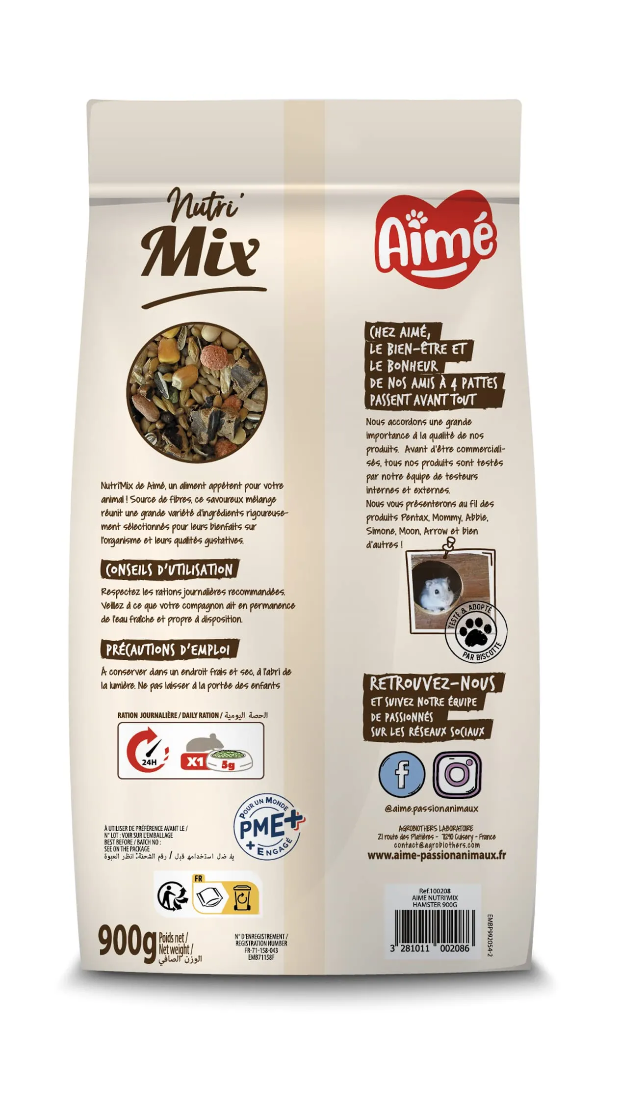 Aimé Cibo completo per Criceti, Gerbilli e Ratti, Nutri'Pellets, 900 g - immagine 2
