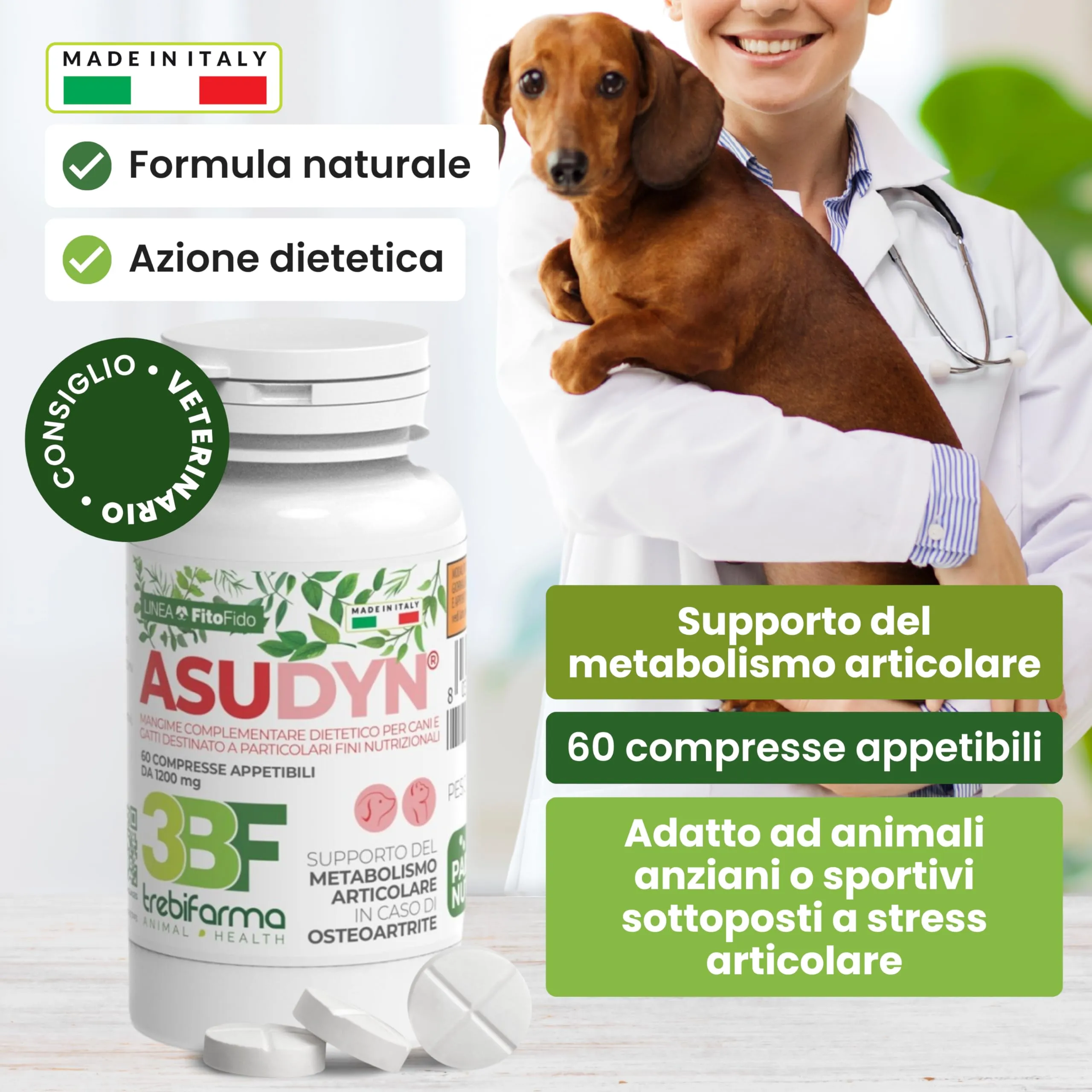 Trebifarma Asudyn per Cani Supporto Naturale per Articolazioni e Mobilità, 60 Compresse - immagine 4