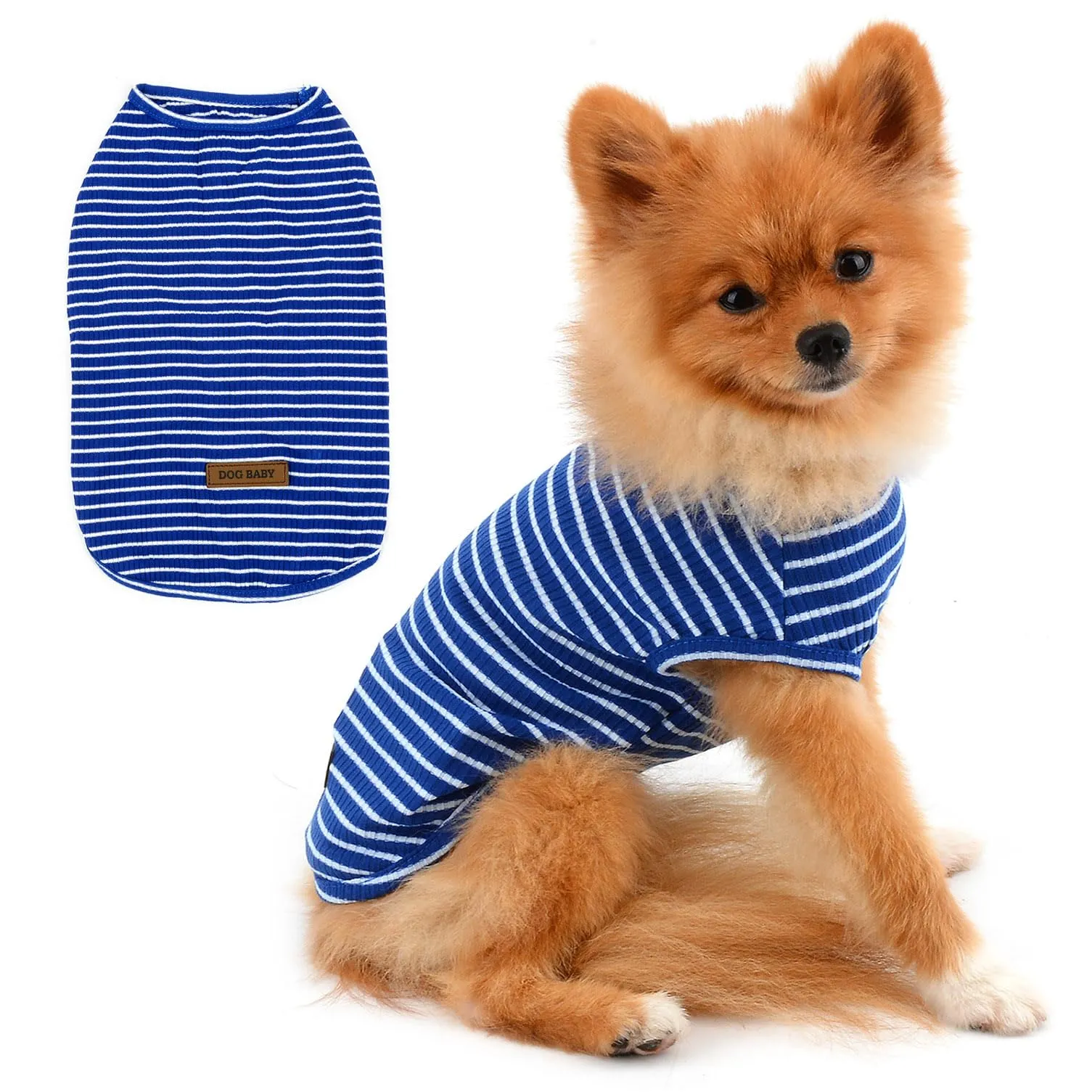 PAIDEFUL Maglietta a Righe per Cani di Piccola Taglia, Gilet in Cotone Traspirante Blu, L - immagine 1