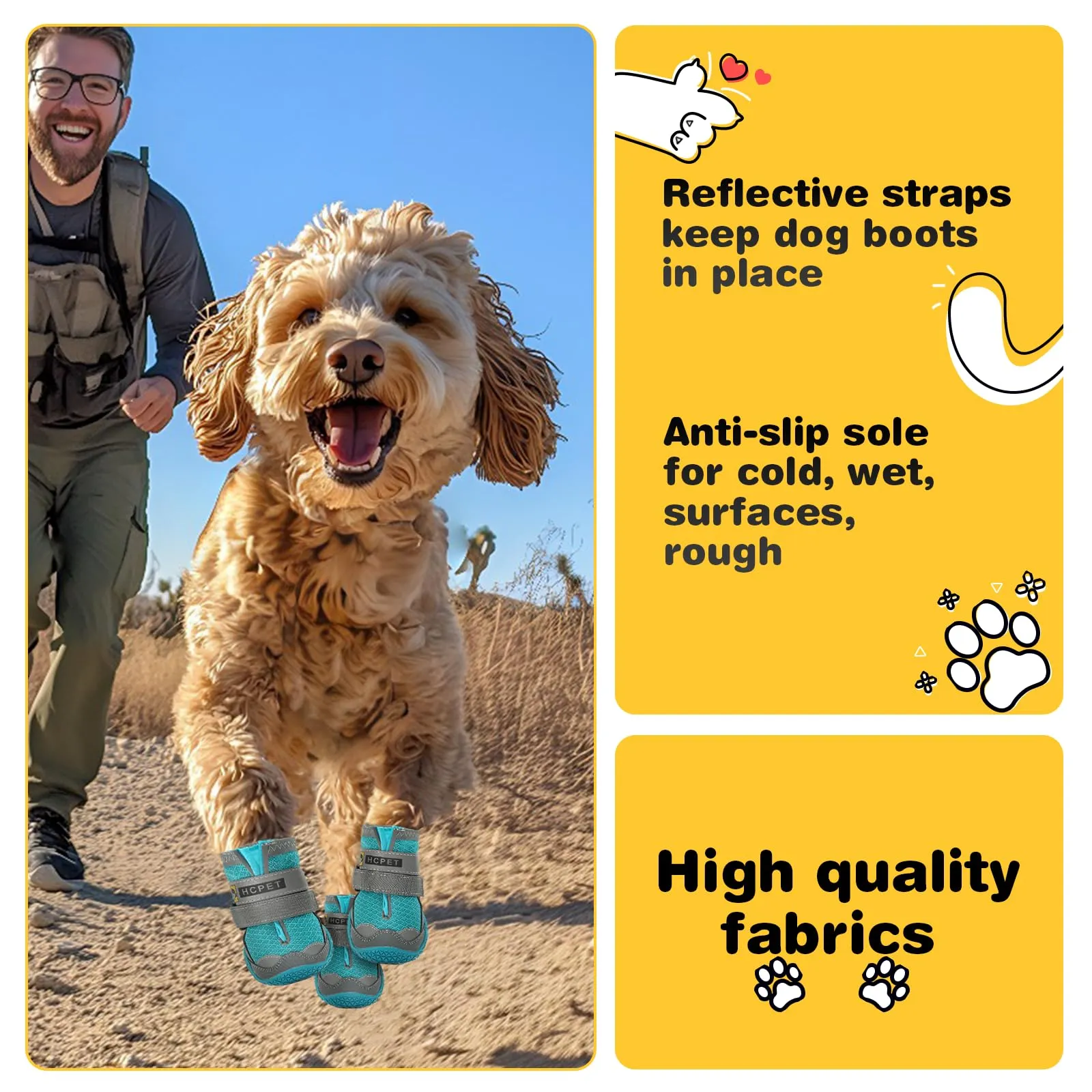 Hcpet Stivali Traspiranti Antiscivolo per Cani con Cinghie Riflettenti, Blu, Taglia 7, 4 Pezzi - immagine 3