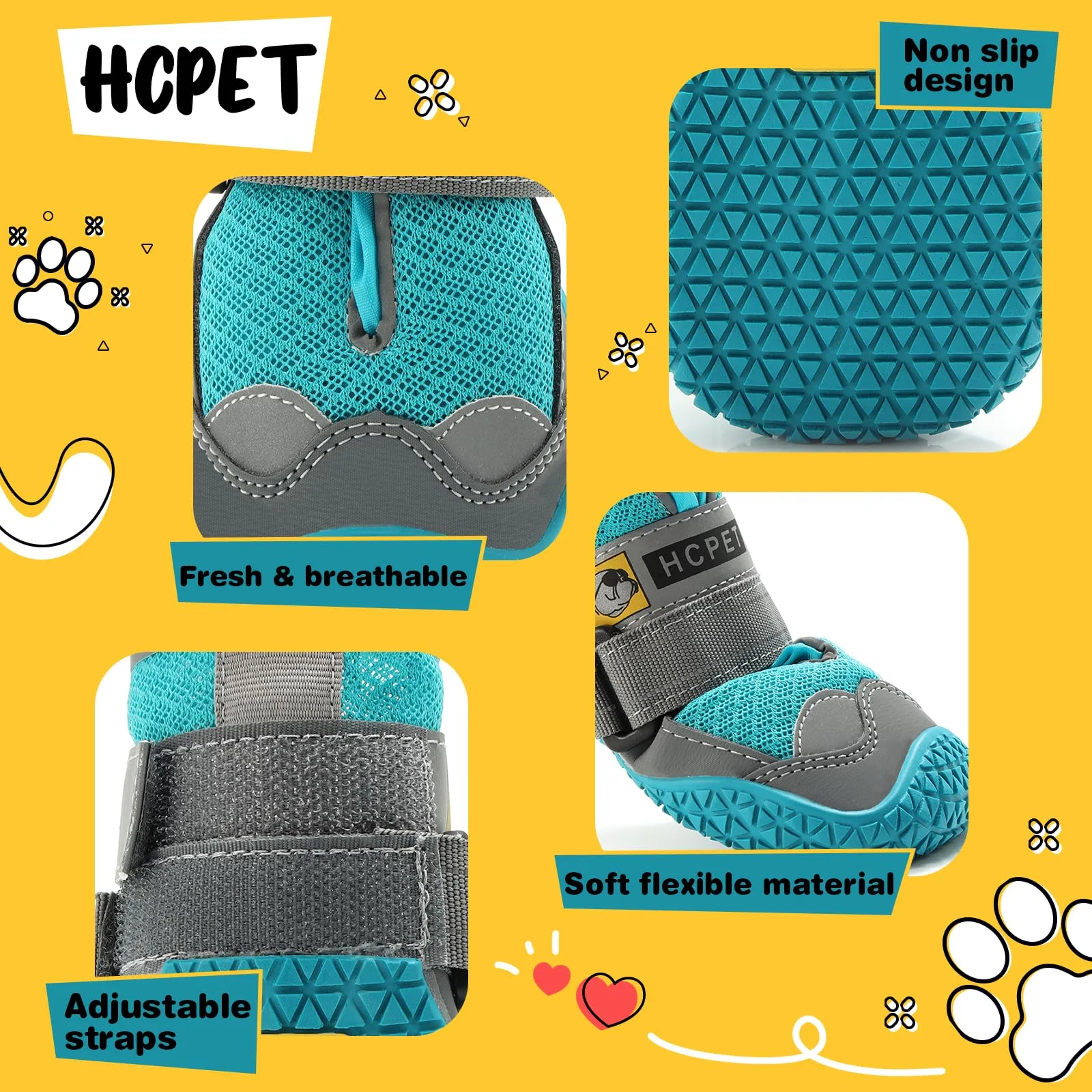 Hcpet Stivali Traspiranti Antiscivolo per Cani con Cinghie Riflettenti, Blu, Taglia 7, 4 Pezzi - immagine 5