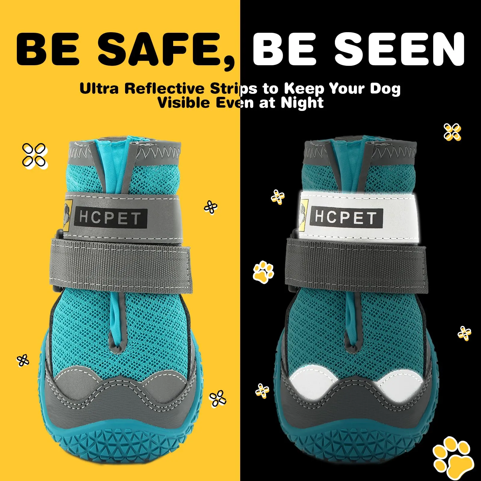 Hcpet Stivali Traspiranti Antiscivolo per Cani con Cinghie Riflettenti, Blu, Taglia 7, 4 Pezzi - immagine 6