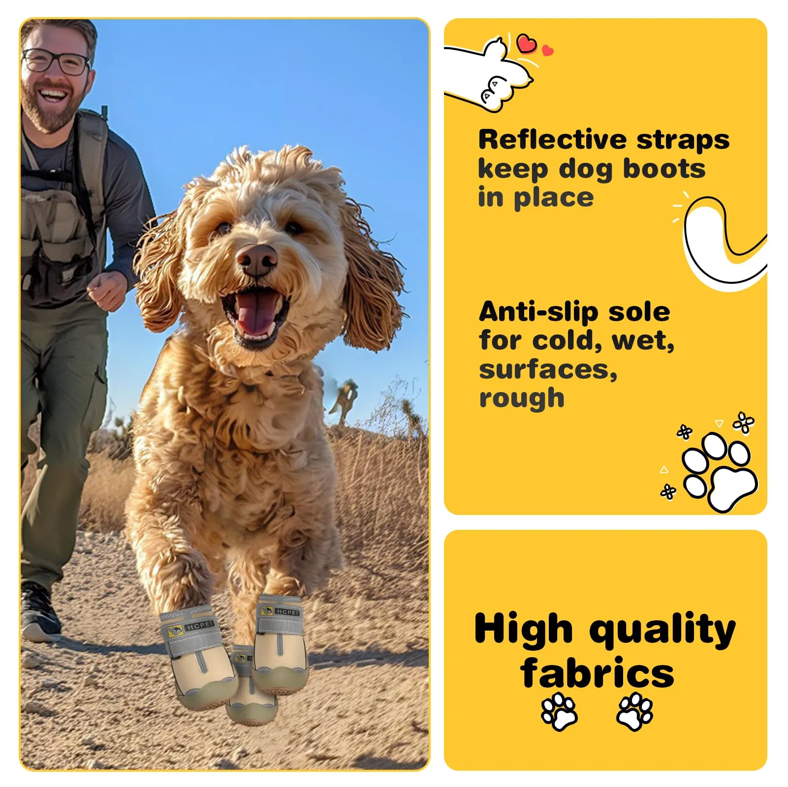 Hcpet Scarpe per Cani Antiscivolo con Cinghie Riflettenti, Kaki Taglia 1, 4 Pezzi - immagine 3