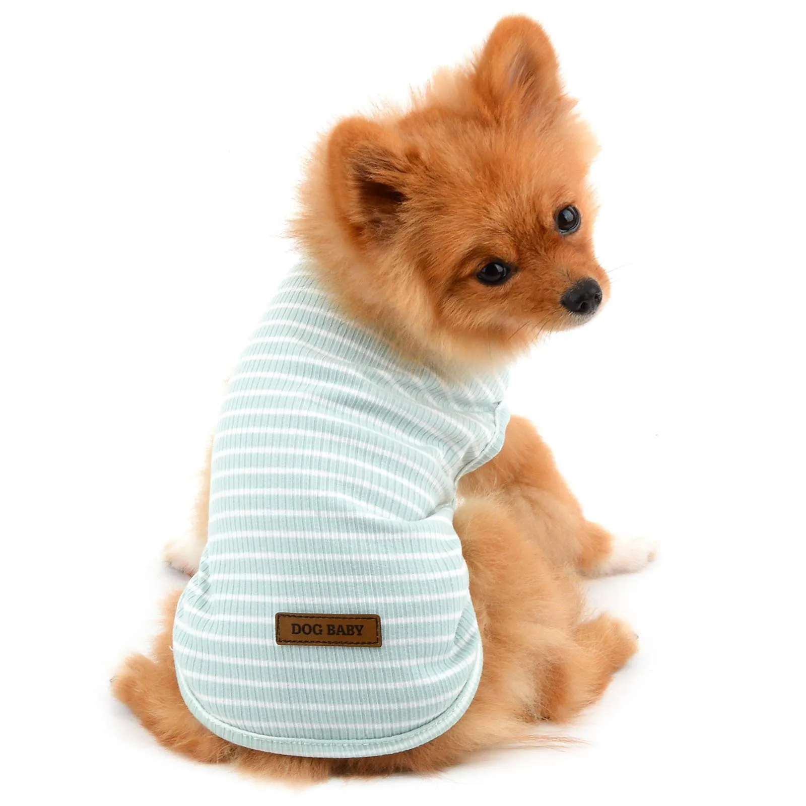 PAIDEFUL Maglietta a Righe per Cani di Piccola Taglia, Gilet in Cotone Traspirante Senza Maniche, Verde, XL - immagine 2