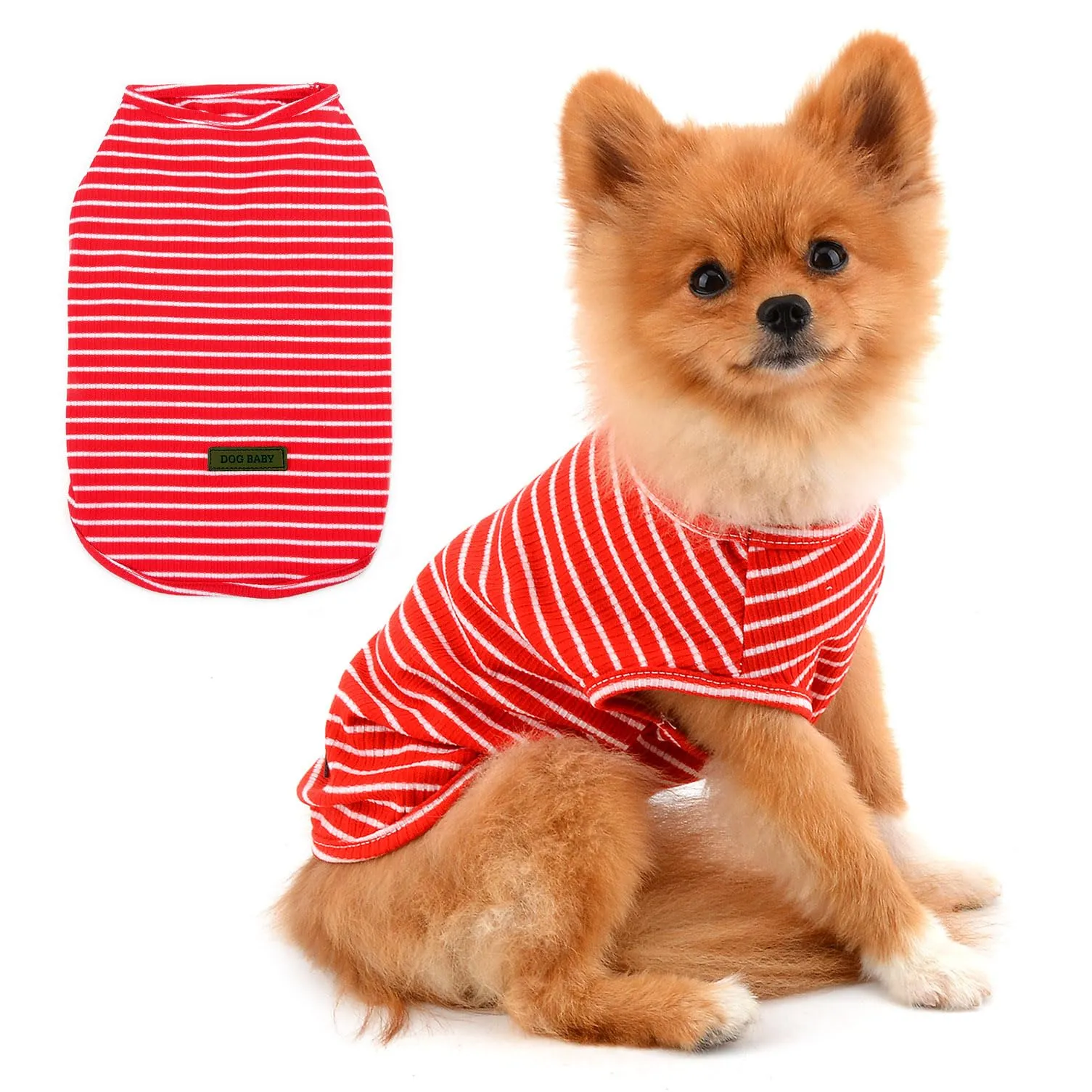 PAIDEFUL Maglietta a Righe per Cani di Piccola Taglia, Gilet Traspirante in Cotone, Rosso L - immagine 1