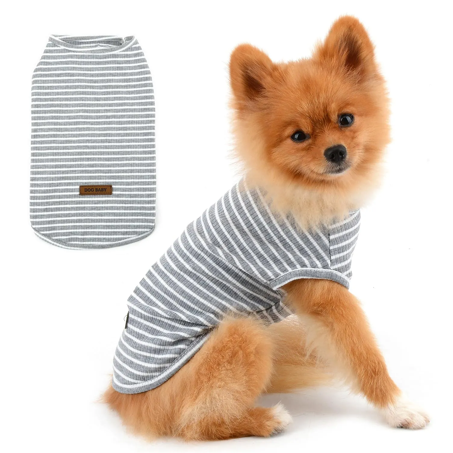 PAIDEFUL Maglietta a Righe per Cani di Piccola Taglia, Gilet Traspirante in Cotone, Grigio M - immagine 1