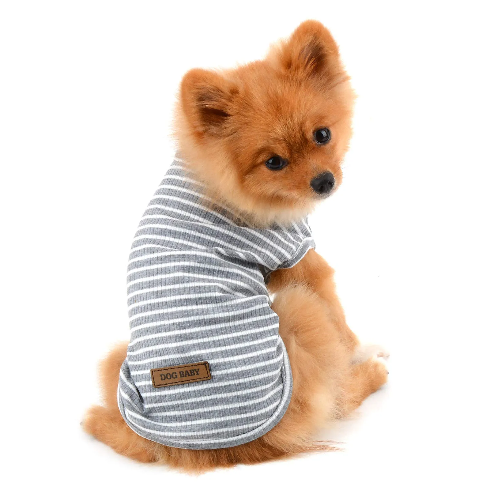 PAIDEFUL Maglietta a Righe per Cani di Piccola Taglia, Gilet Traspirante in Cotone, Grigio M - immagine 4