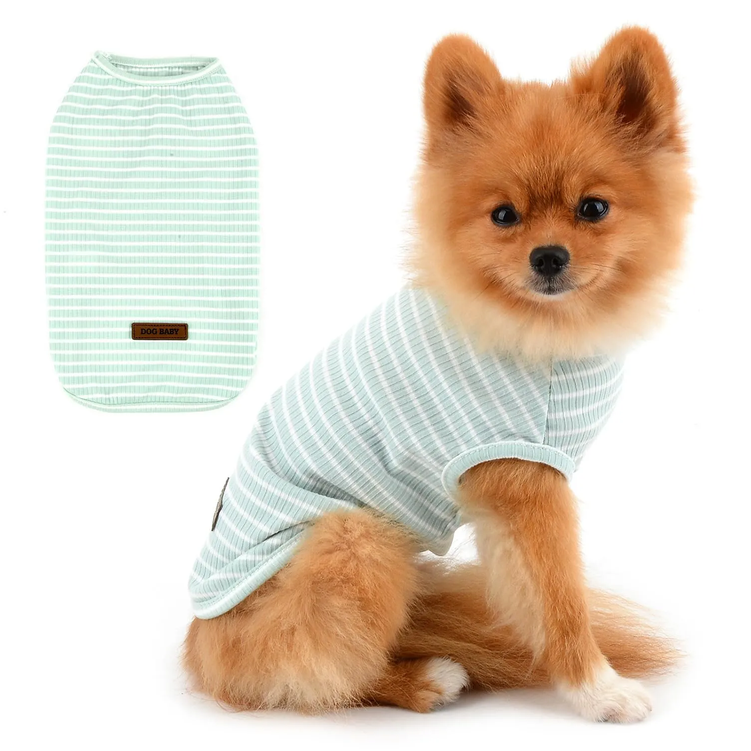 PAIDEFUL Maglietta a Righe per Cani di Piccola Taglia, Gilet in Cotone Traspirante, Verde, M - immagine 1