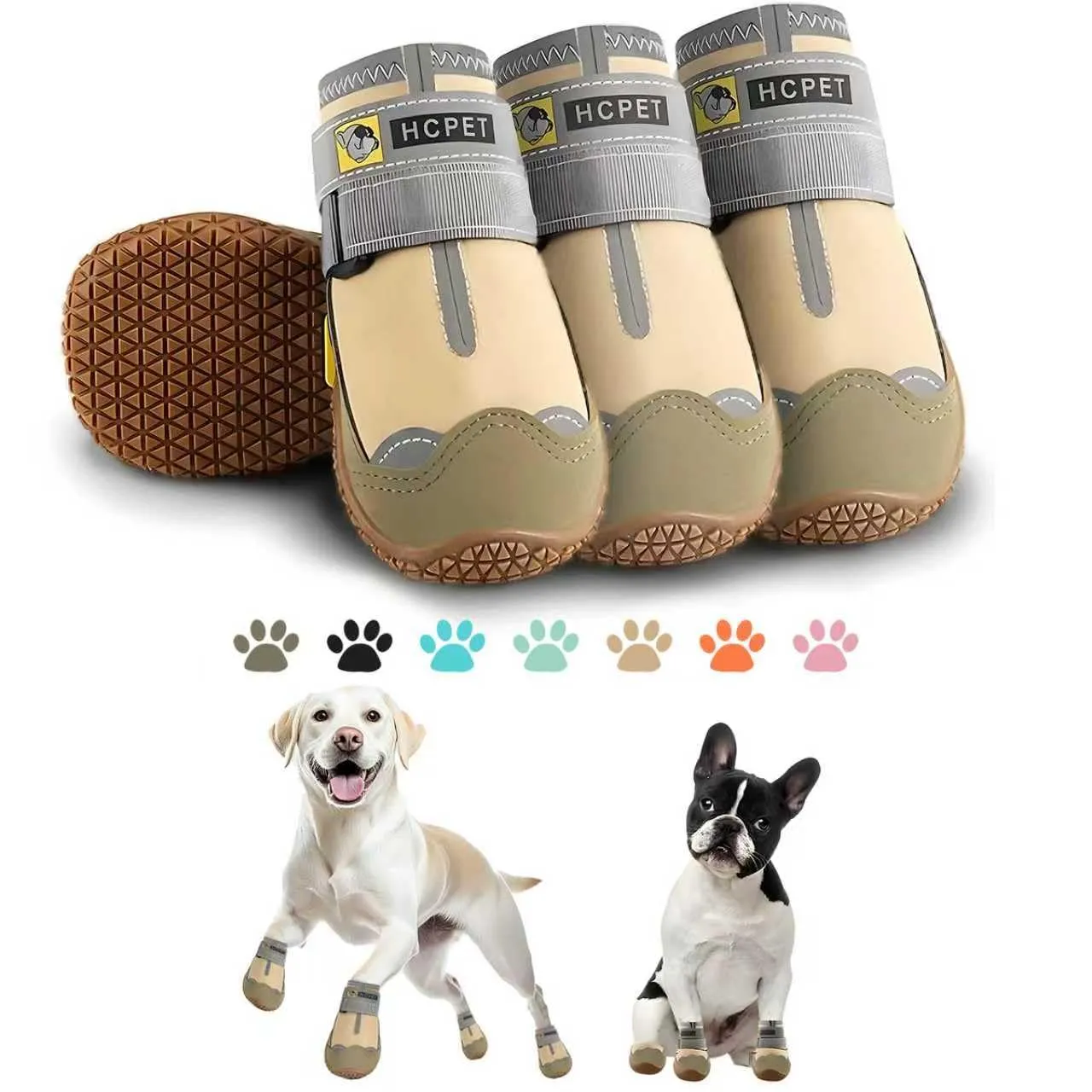 Hcpet Scarpe per Cani Antiscivolo con Cinghie Riflettenti, Kaki Taglia 2, 4 Pezzi - immagine 1