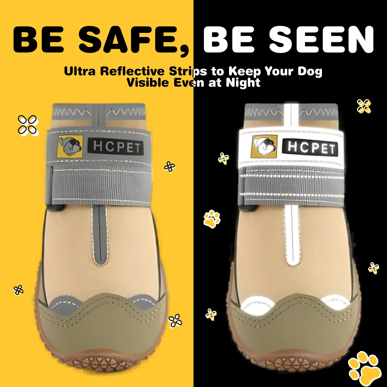 Hcpet Scarpe per Cani Antiscivolo con Cinghie Riflettenti, Kaki Taglia 2, 4 Pezzi - immagine 6