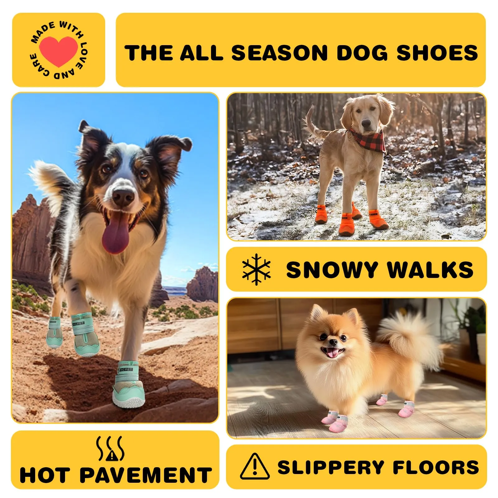 Hcpet Scarpe per cani antiscivolo con cinghie riflettenti, Arancione, Taglia 3, 4 pezzi - immagine 3