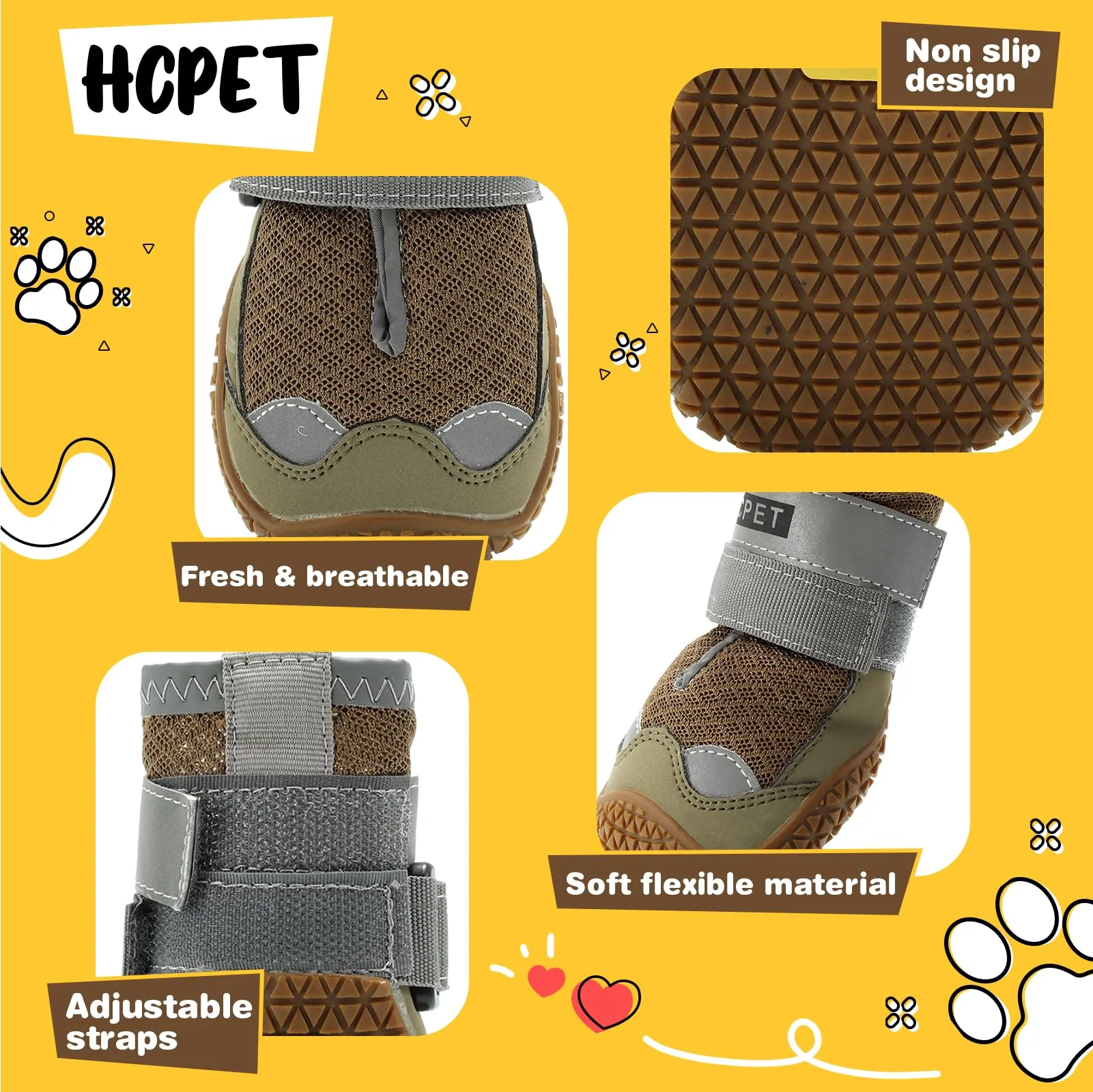Hcpet Stivali Traspiranti Antiscivolo per Cani con Cinghie Riflettenti, Verde Militare, Taglia 8 - immagine 5
