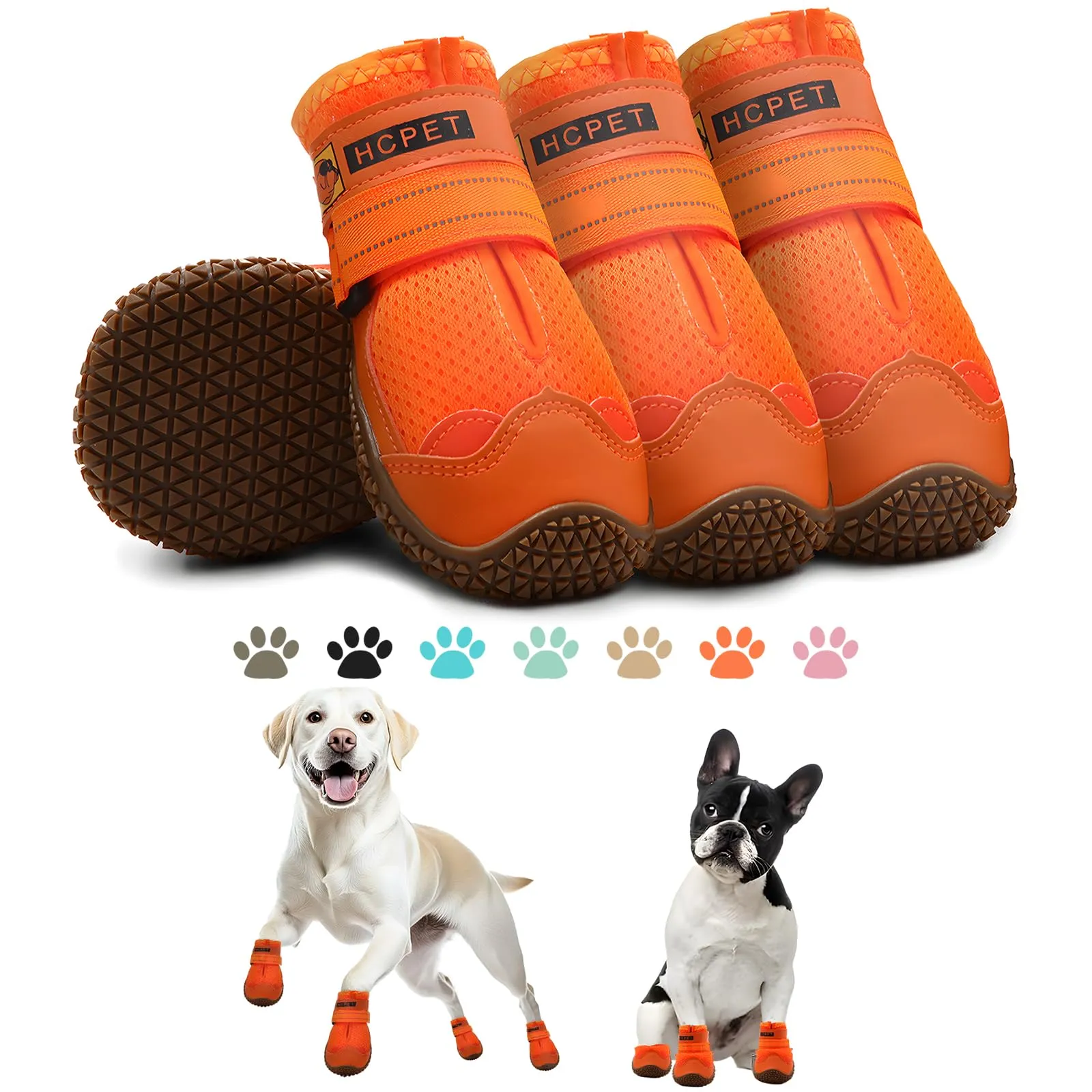 Hcpet Scarpe Antiscivolo per Cani con Cinghie Riflettenti, Arancione, Taglia 2, 4 Pezzi - immagine 1