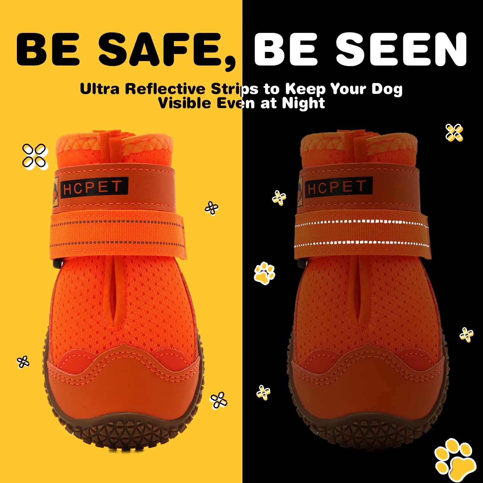 Hcpet Scarpe Antiscivolo per Cani con Cinghie Riflettenti, Arancione, Taglia 2, 4 Pezzi - immagine 5
