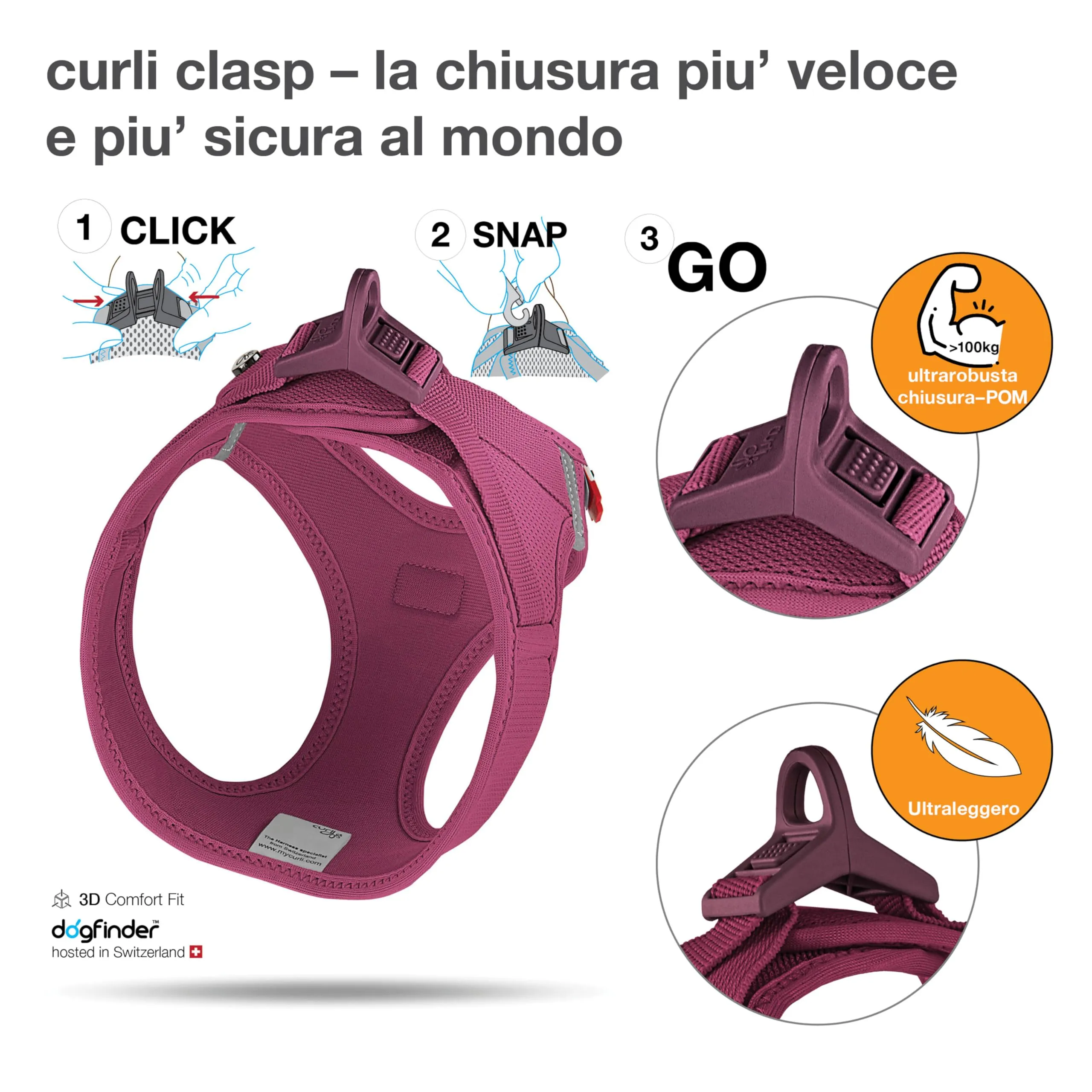 Curli Vest Harness Clasp Air-Mesh Ruby M - immagine 3