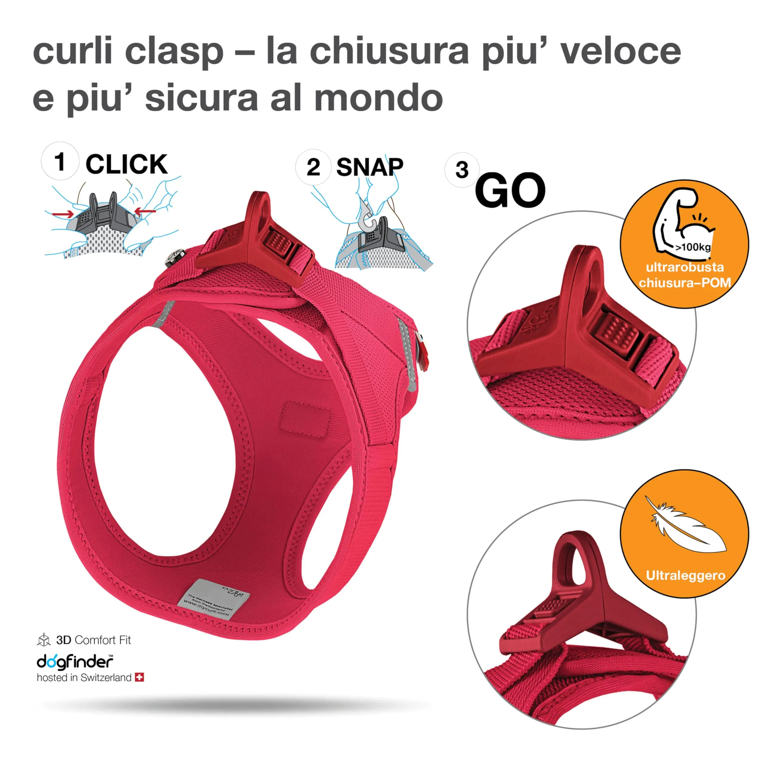 Curli Vest Harness Clasp Air-Mesh Red 2XS - immagine 3