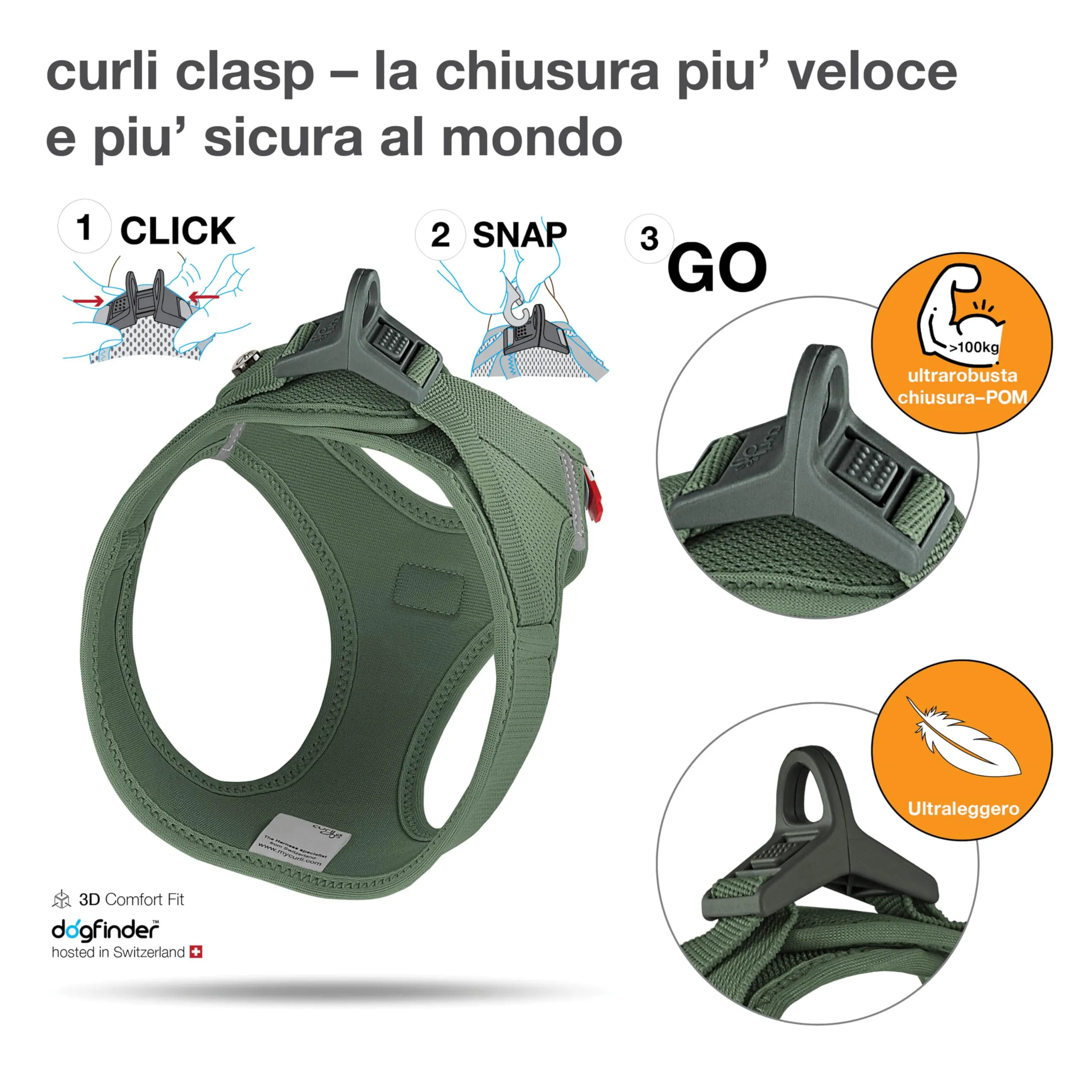 Curli Vest Harness Clasp Air-Mesh, Moss, L - immagine 3