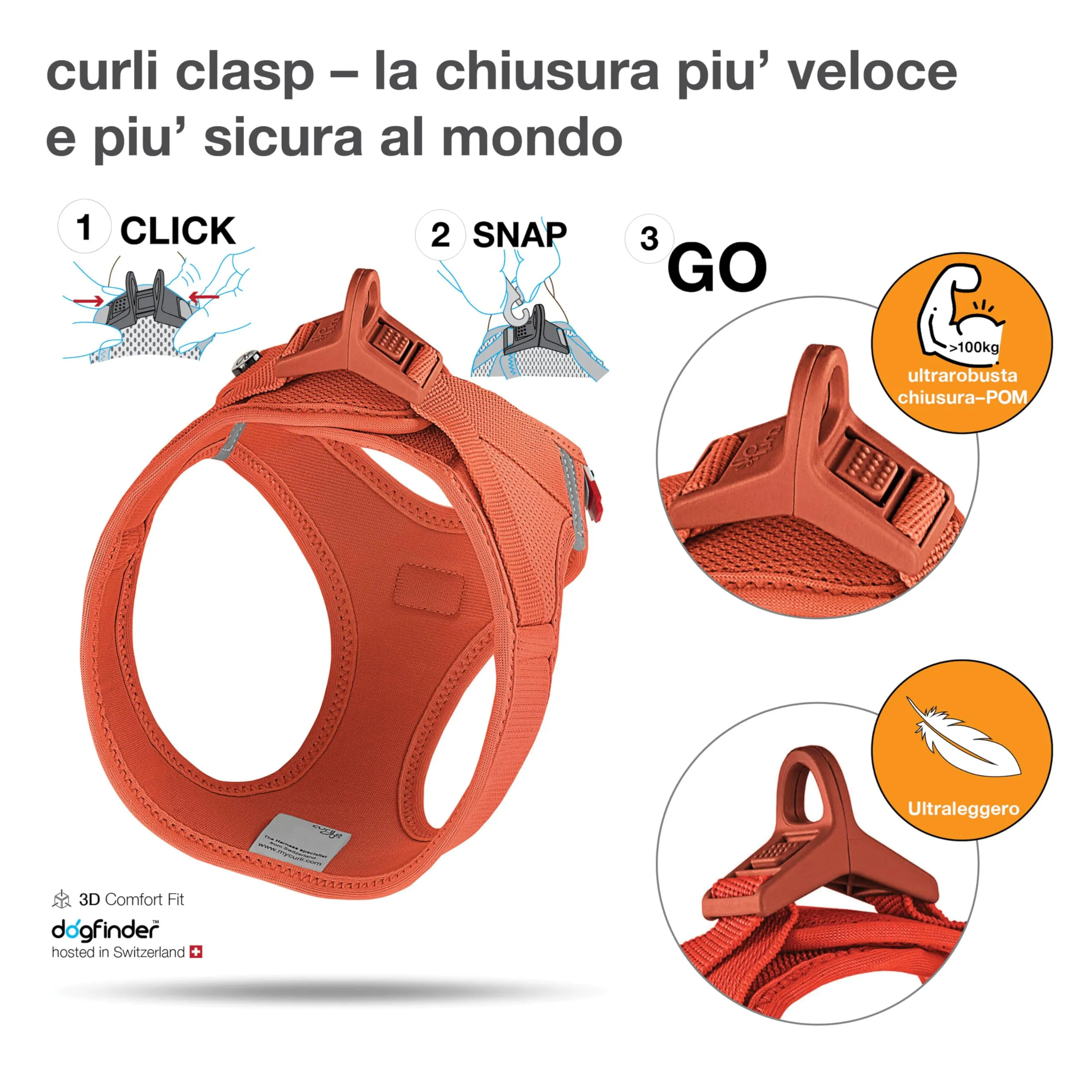 Curli Vest Harness Clasp Air-Mesh, Sun Orange, 2XS - immagine 3
