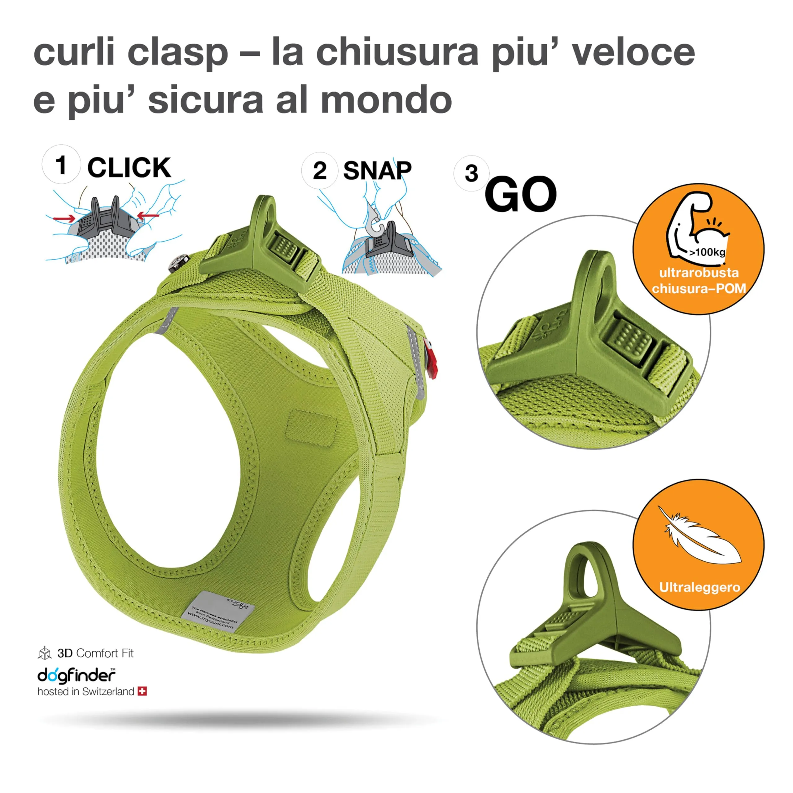 Curli Vest Harness Clasp Air-Mesh, Lime, L - immagine 3