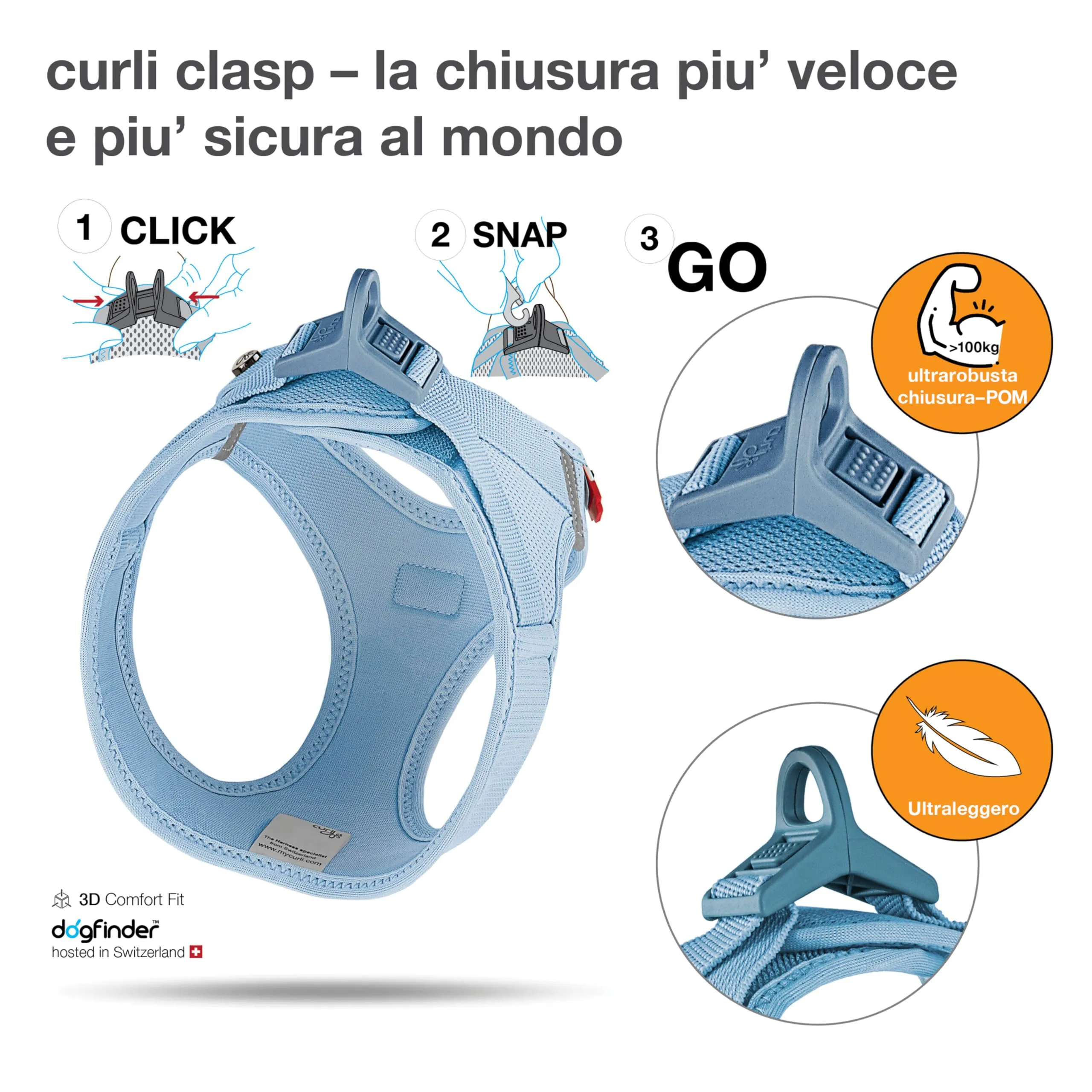 Curli Vest Harness Clasp Air-Mesh, Skyblue, M - immagine 3