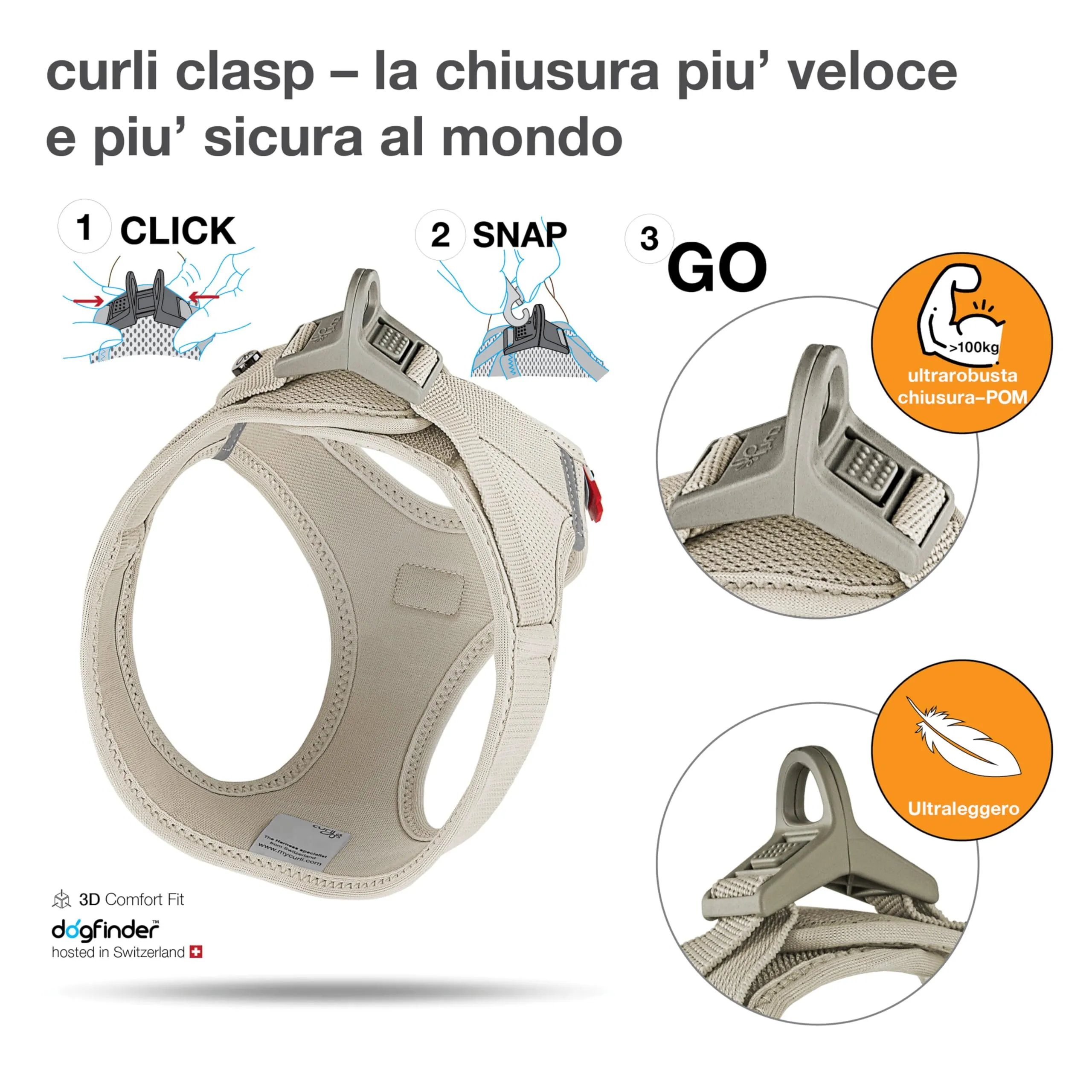 Curli Vest Harness Clasp Air-Mesh, Light-Tan, 3XS - immagine 3