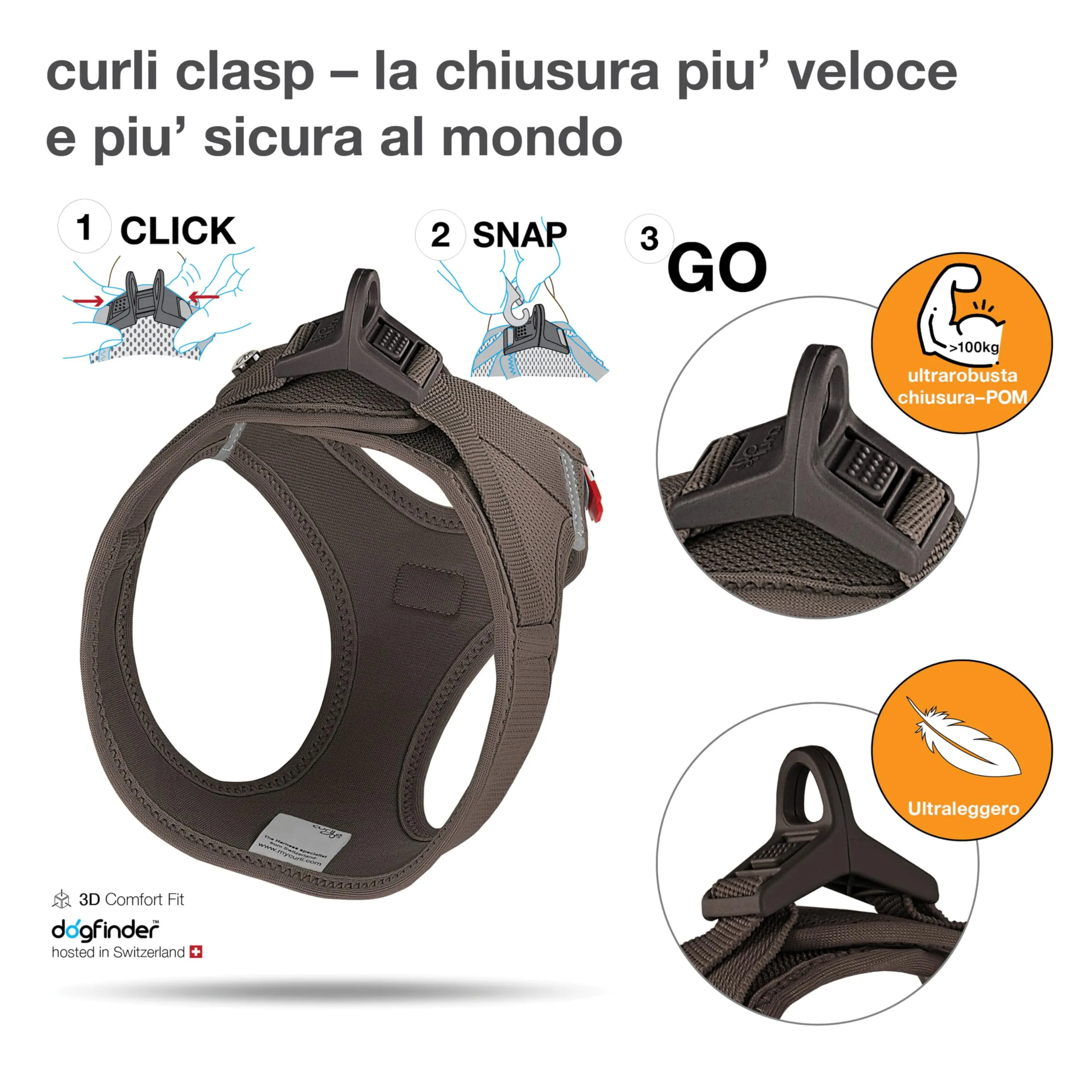 Curli Vest Harness Clasp Air-Mesh, Brown, M - immagine 3