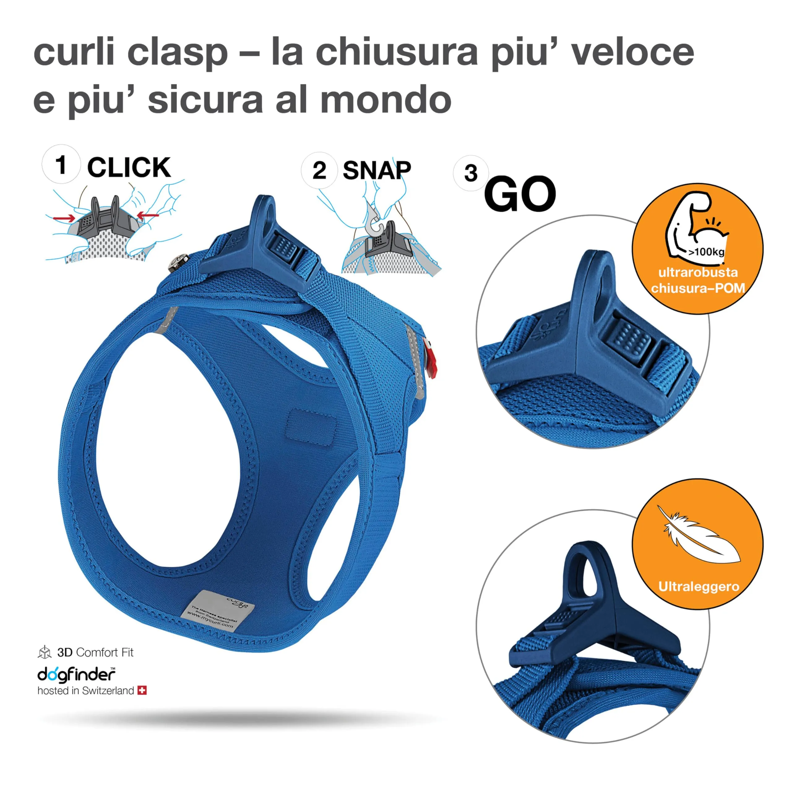 Curli Vest Harness Clasp Air-Mesh, Blue, M - immagine 3