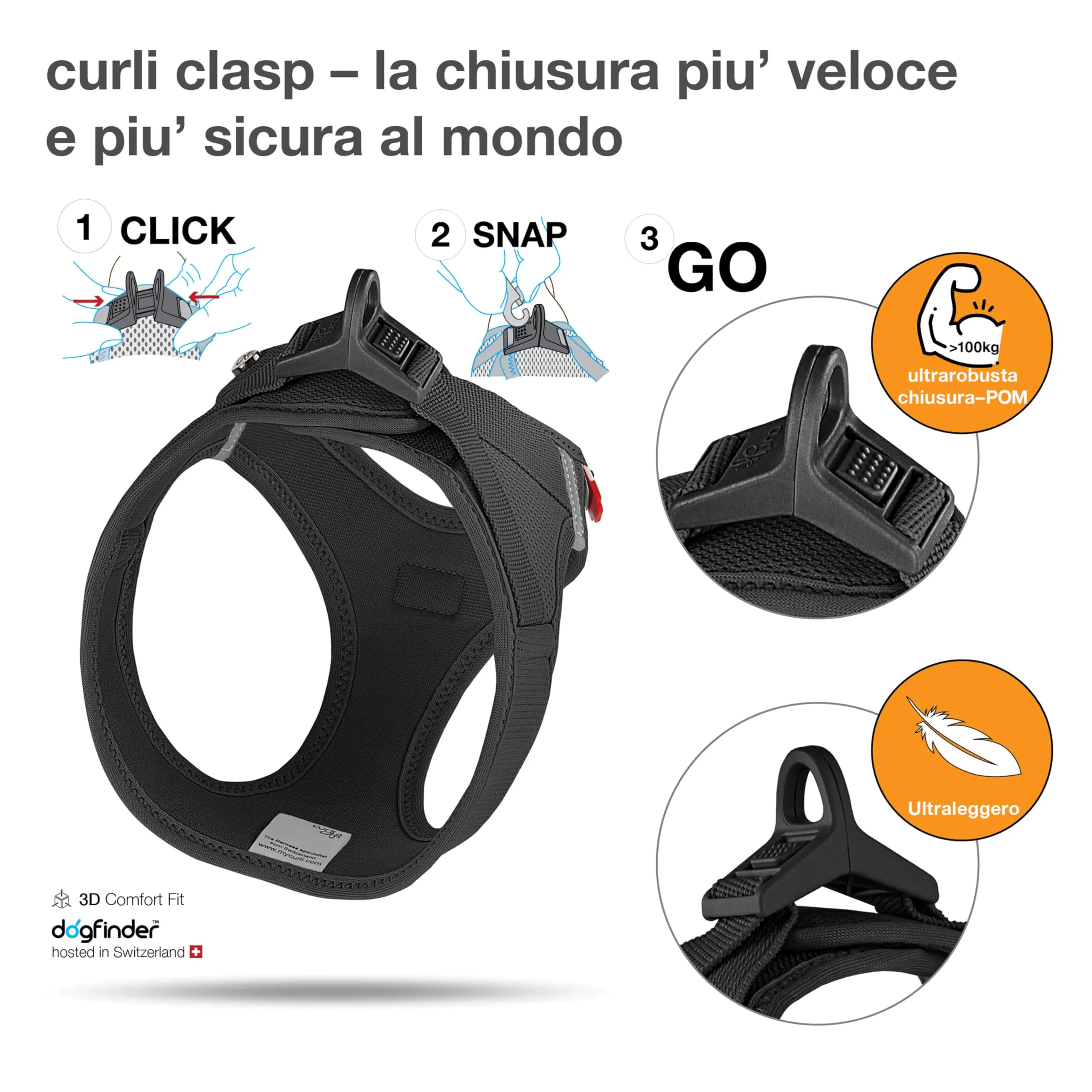 Curli Vest Harness Clasp Air-Mesh, Black, M - immagine 3
