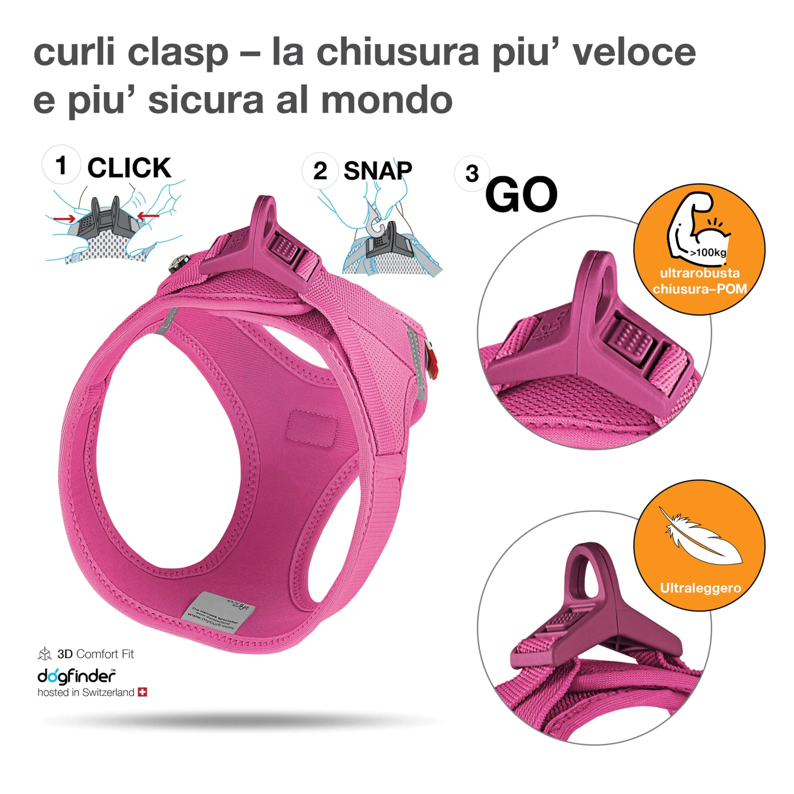 Curli Vest Harness Clasp Air-Mesh, Fuchsia, XL - immagine 3