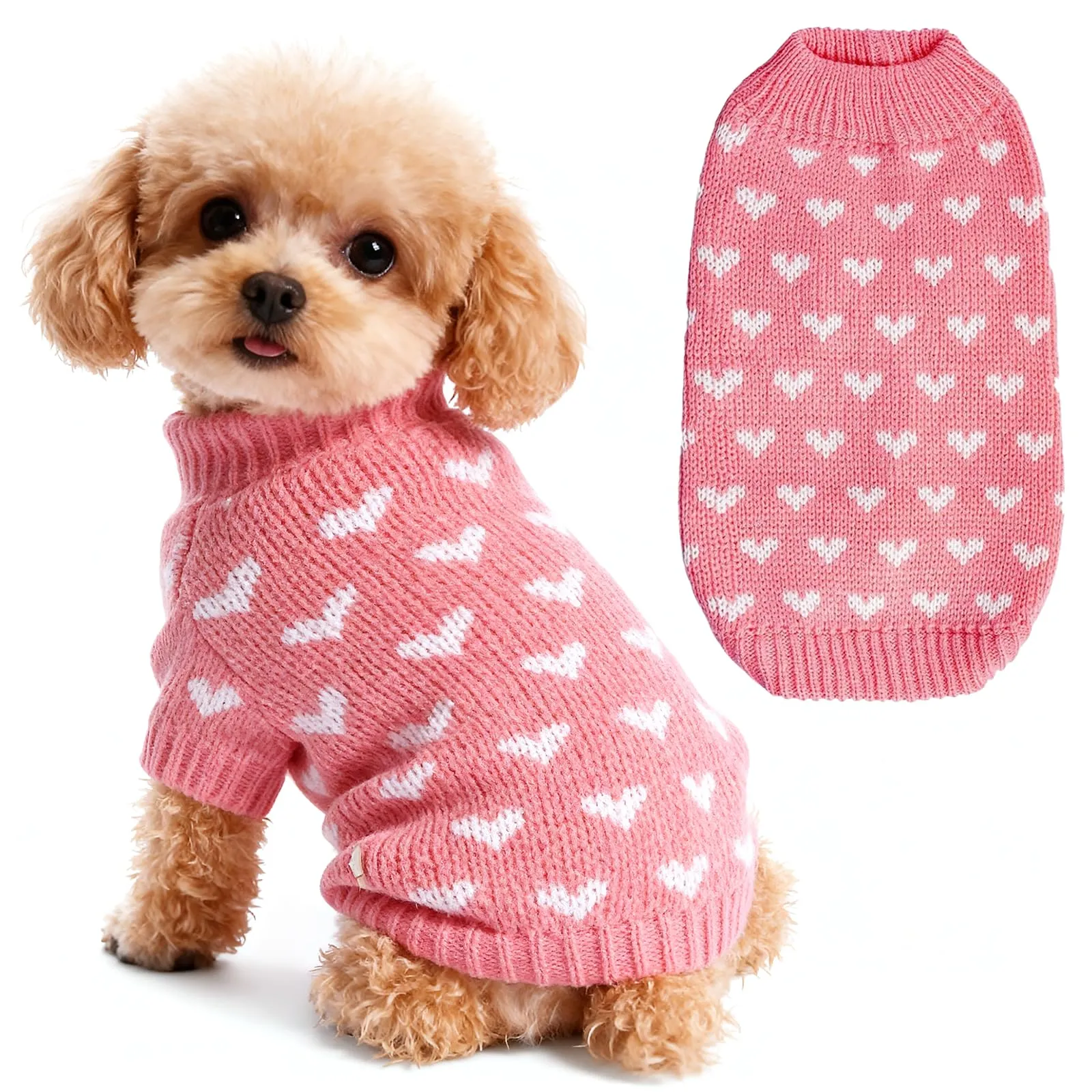 TBAMTBW Maglione San Valentino a Cuori per Cani e Gatti, Rosa, XXS - immagine 1
