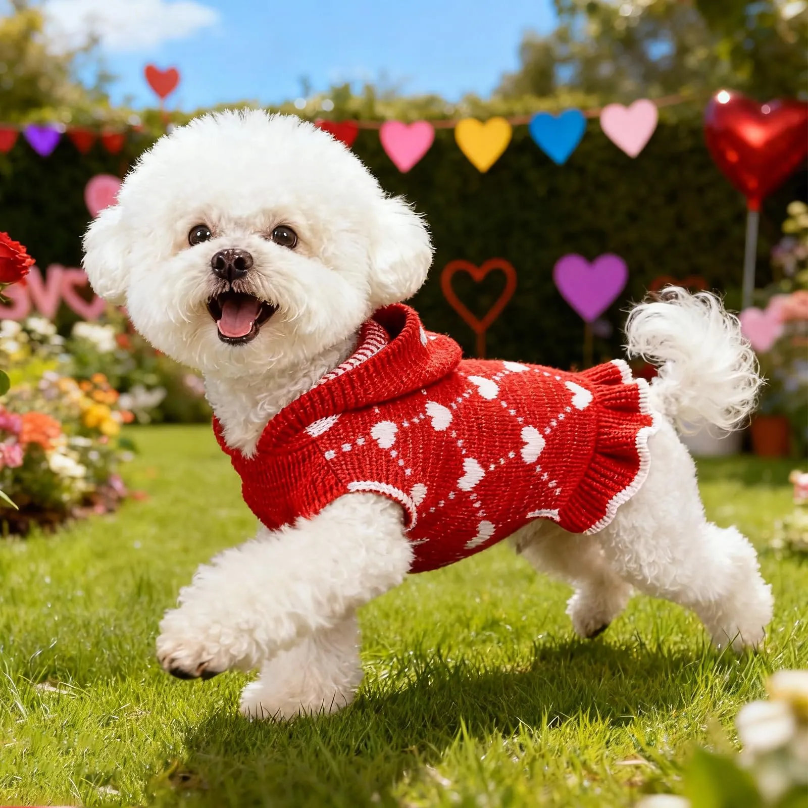 TBAMTBW Maglione per Cani e Gatti con Cuori e Cappuccio per San Valentino, Rosa, Taglia M - immagine 5