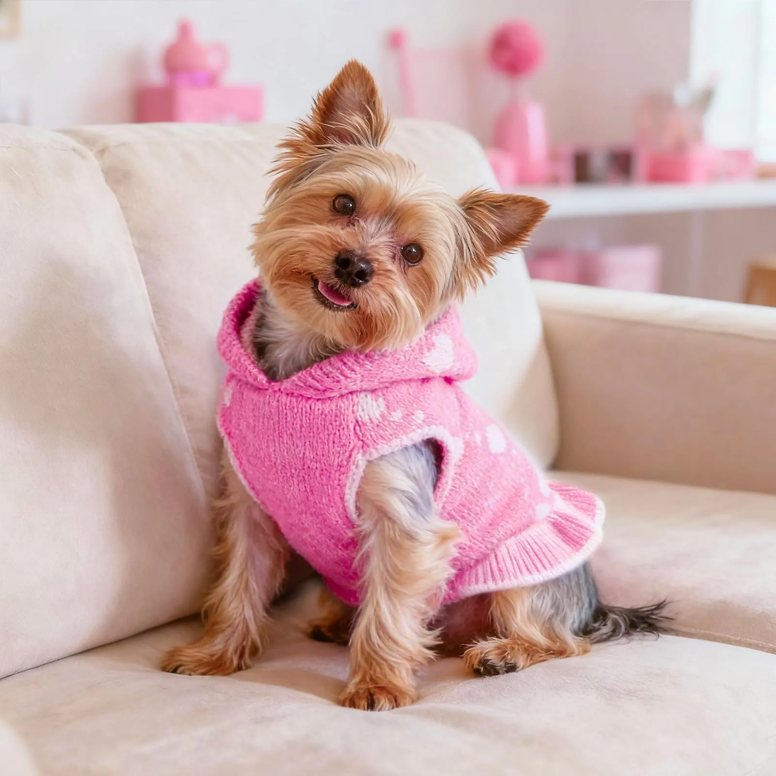 TBAMTBW Maglione San Valentino con Cuore e Cappuccio per Cani e Gatti, Rosa, Taglia M - immagine 4