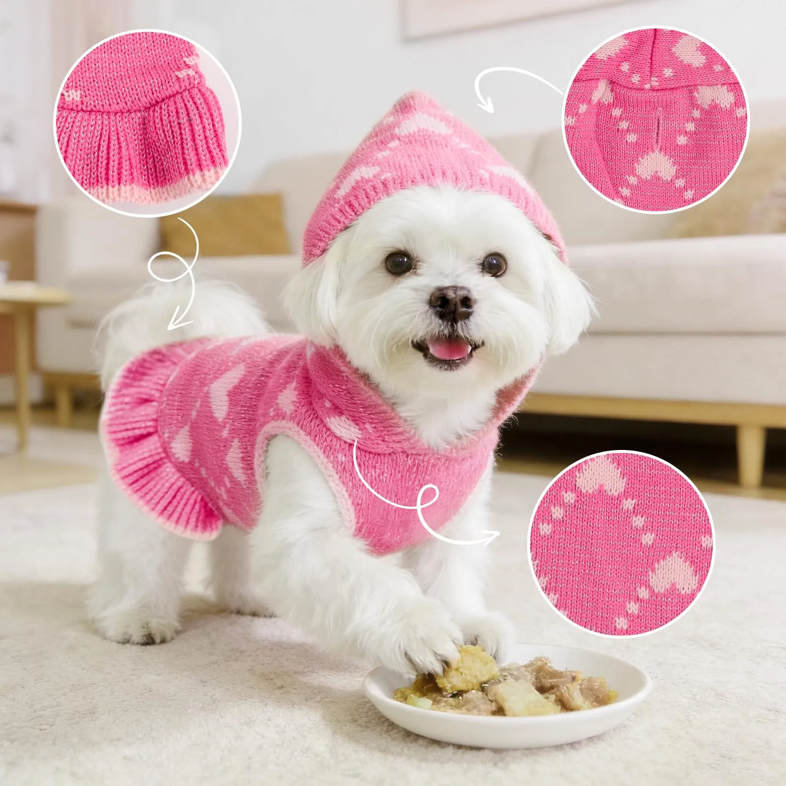 TBAMTBW Maglione per Cane e Gatto San Valentino con Cappuccio, Rosa, Taglia S - immagine 3