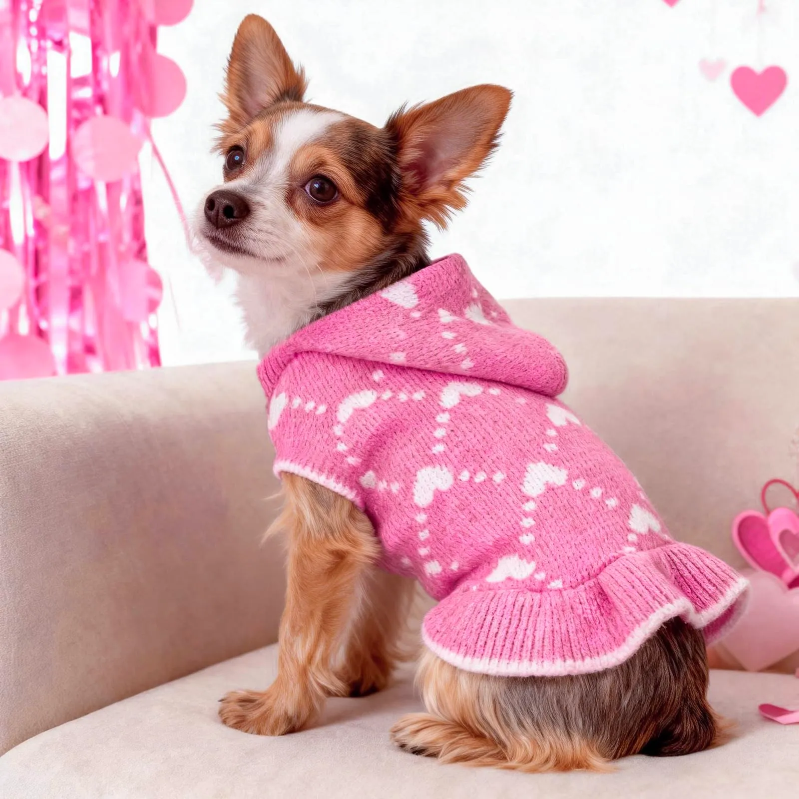 TBAMTBW Maglione per Cane e Gatto San Valentino con Cappuccio, Rosa, Taglia S - immagine 6