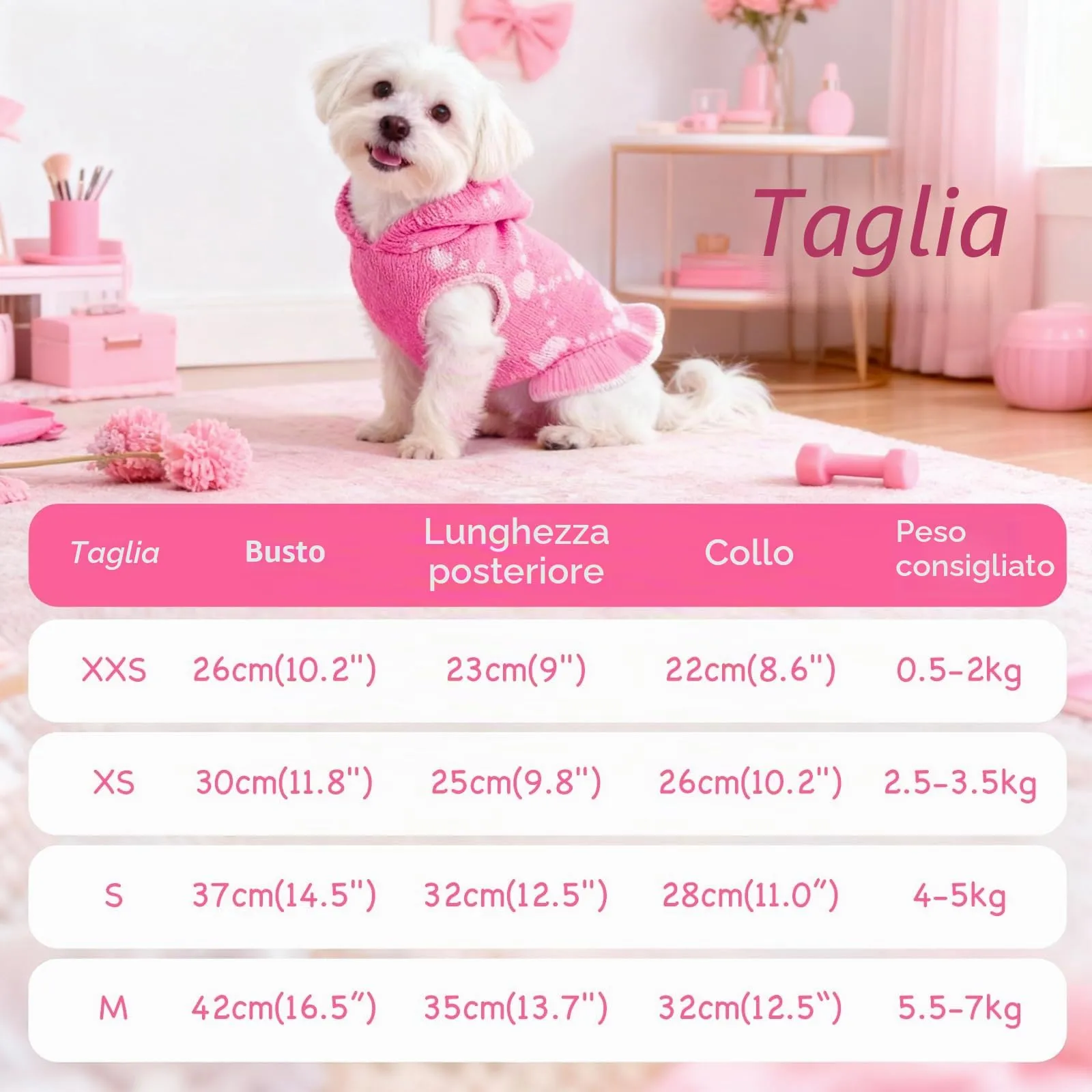 TBAMTBW Maglione per Cane e Gatto San Valentino con Cappuccio, Rosa, Taglia S - immagine 7