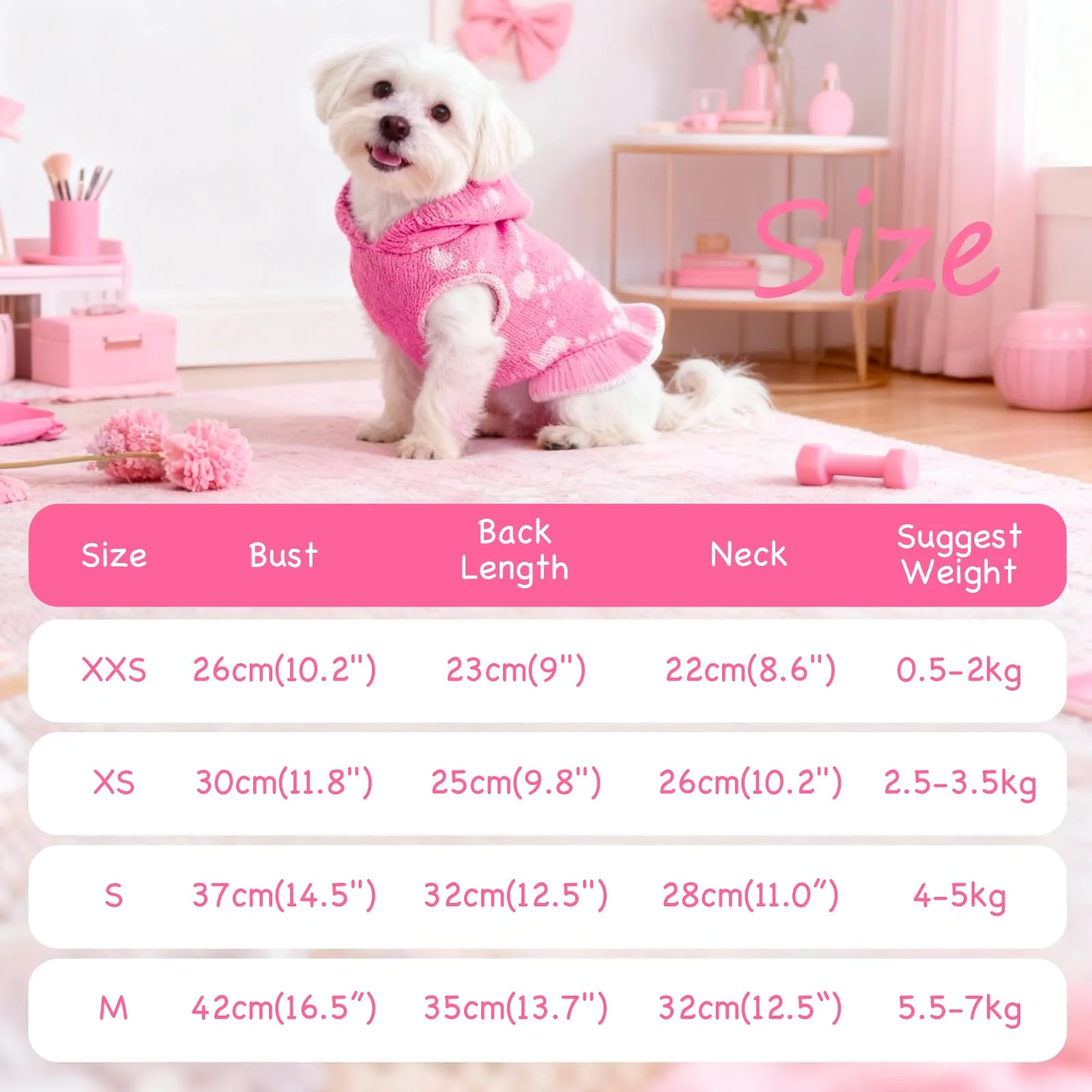 TBAMTBW Maglione per Cane e Gatto San Valentino con Cappuccio, Rosa, XXS - immagine 7