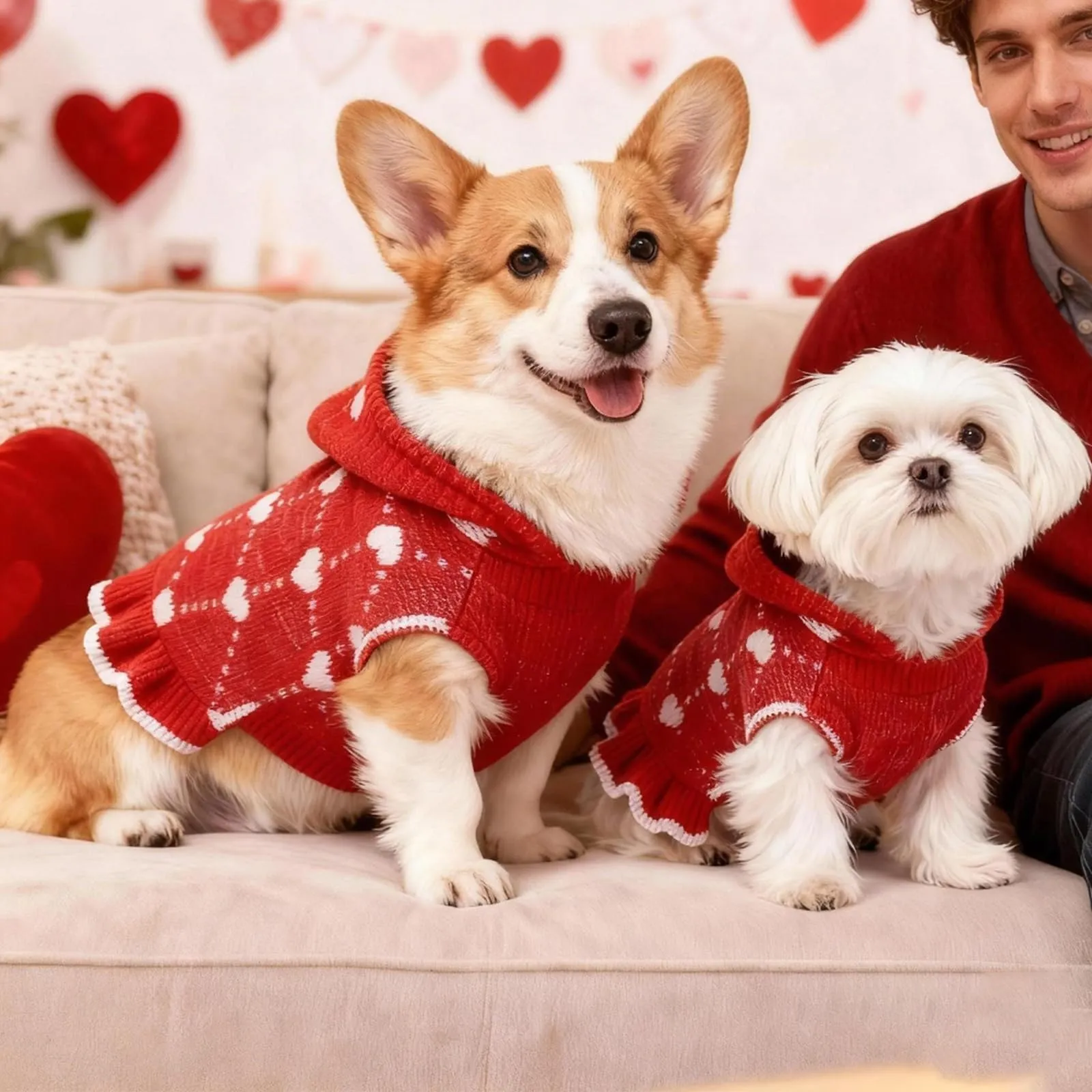 TBAMTBW Maglione con Cappuccio a Cuore per Cani e Gatti, San Valentino, Rosa, Taglia L - immagine 2