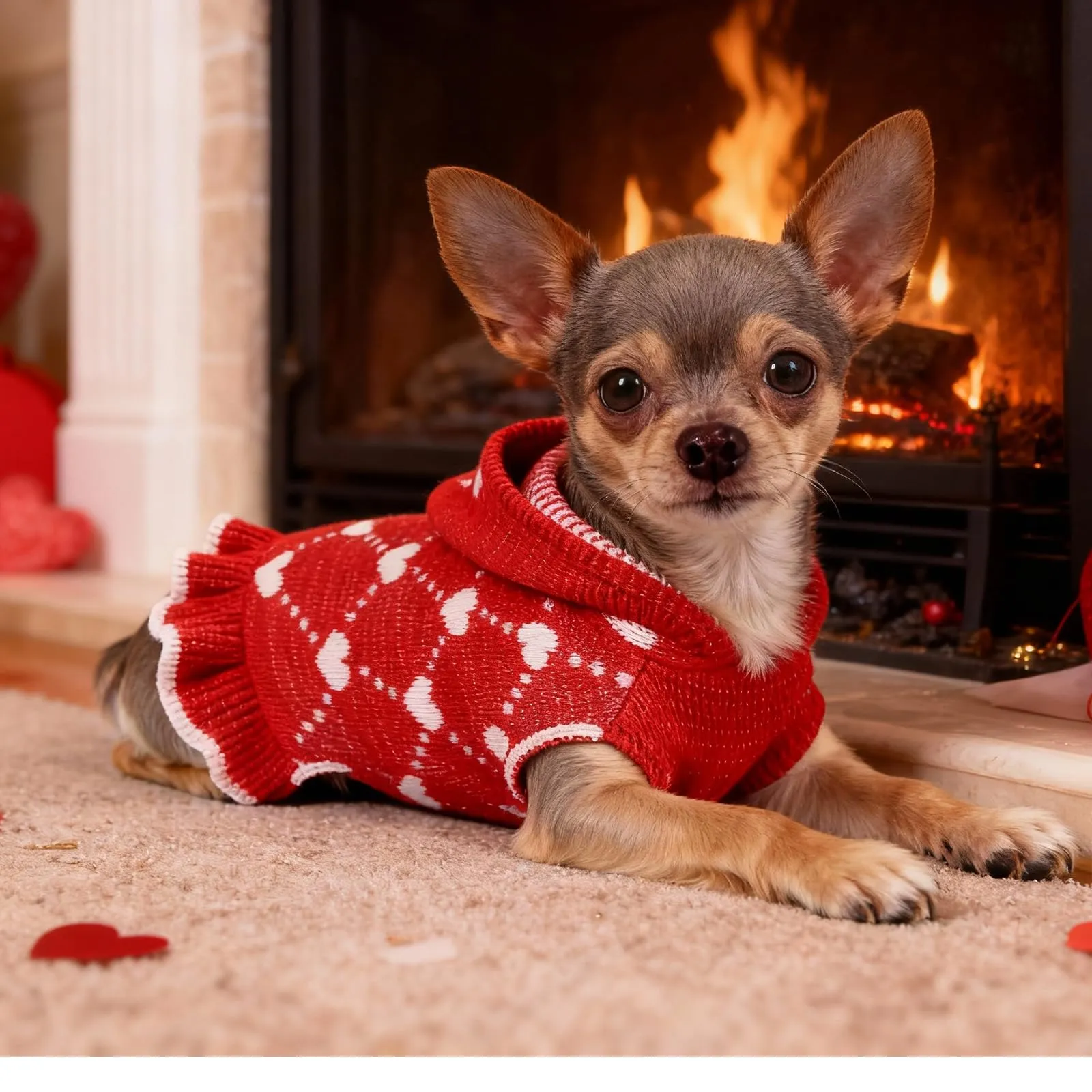 TBAMTBW Maglione per Cane e Gatto San Valentino con Cuore e Cappuccio, Rosa, XXS - immagine 2