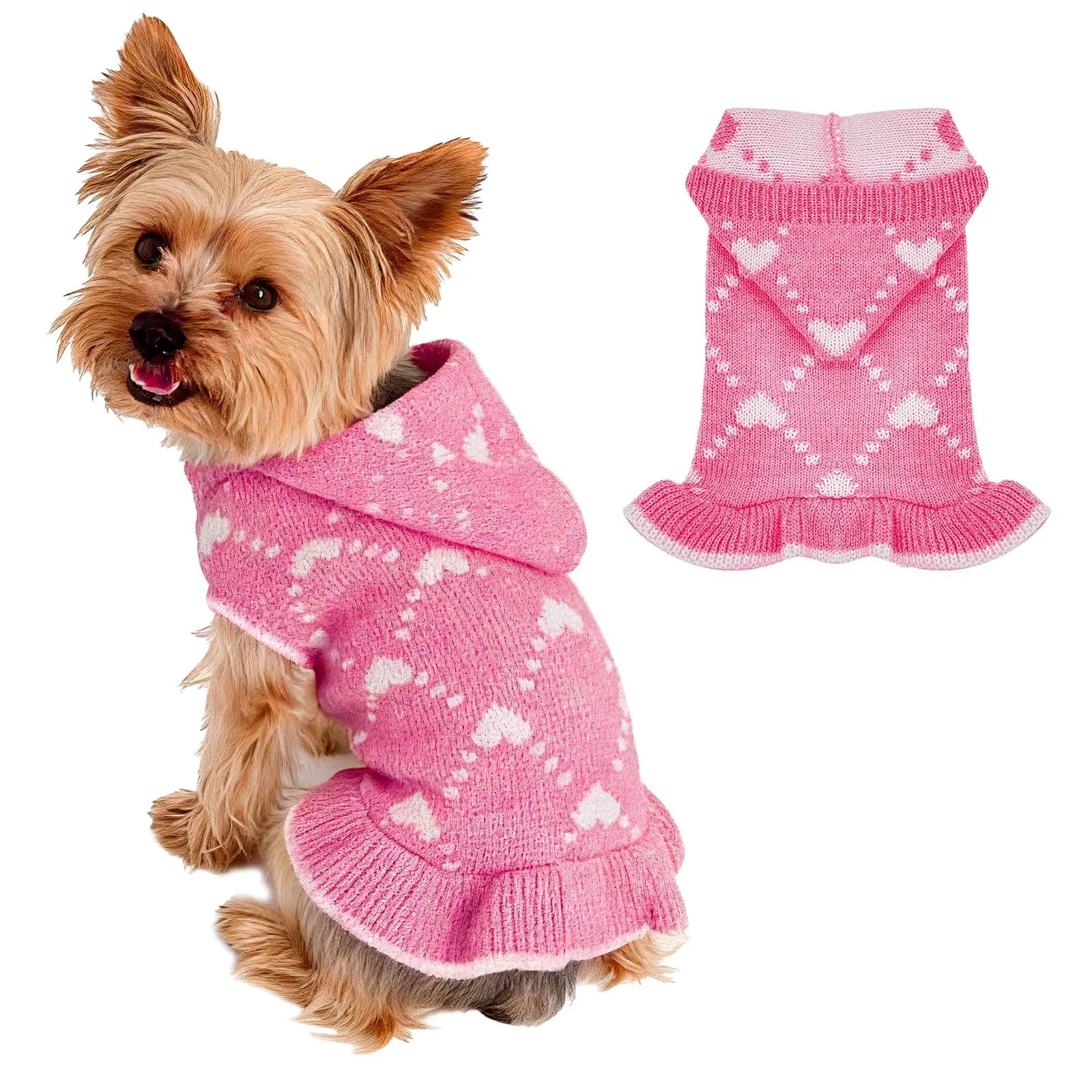 TBAMTBW Maglione per Cani e Gatti San Valentino con Cuore e Cappuccio, Rosa, Taglia L - immagine 1